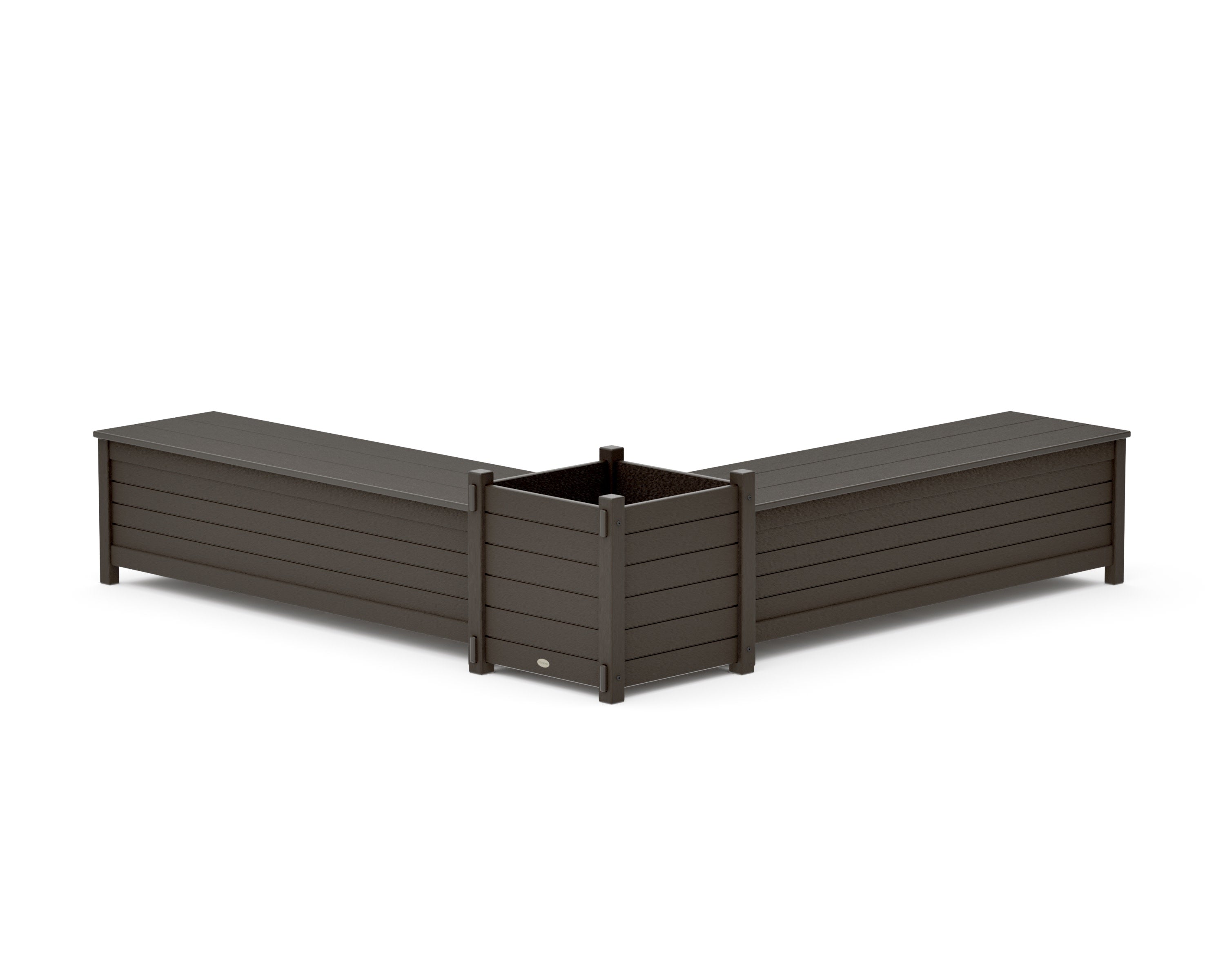 60" Nautical L- Shaped Planter Storage Bench Set- Large in Vintage Coffee