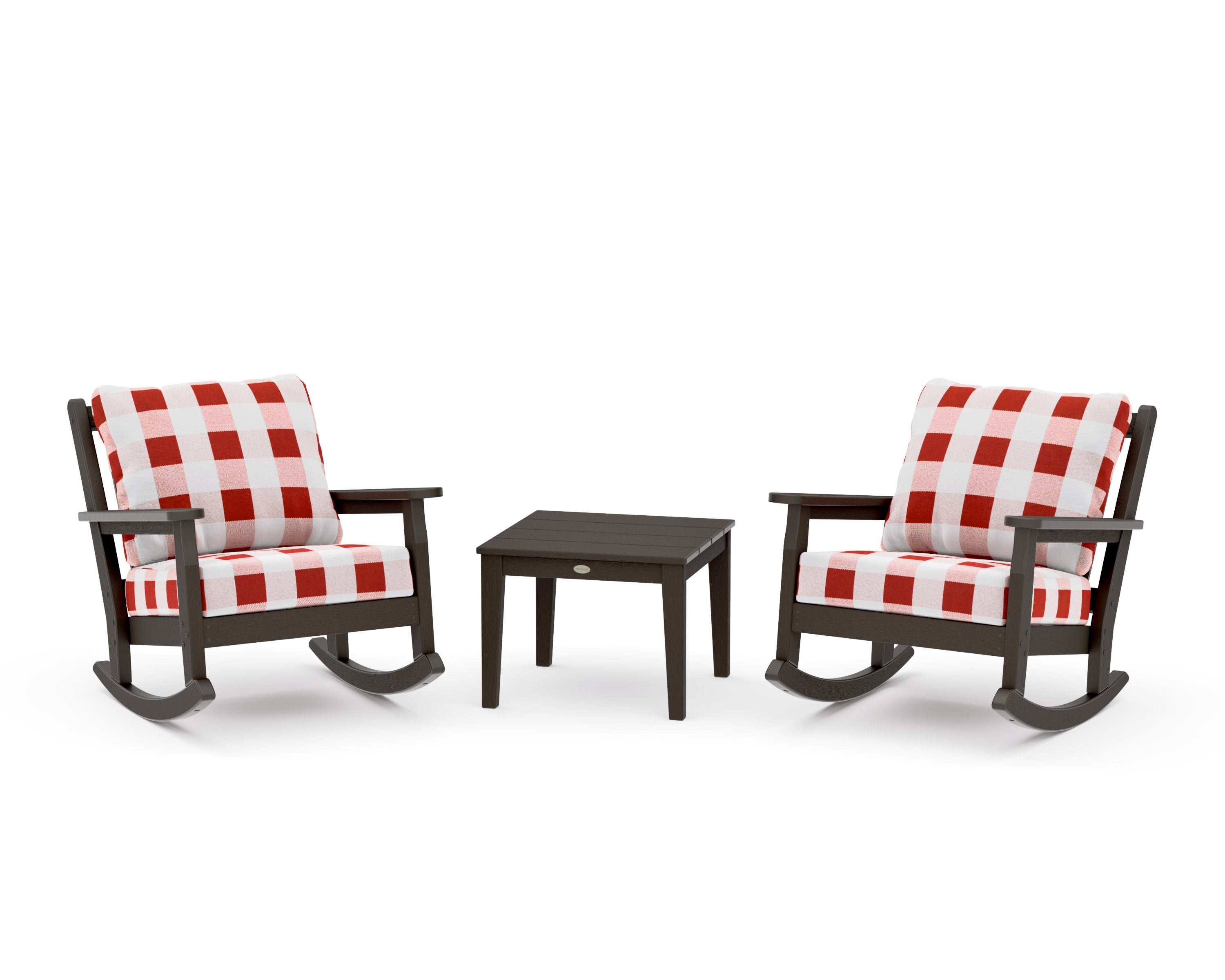 Chippendale 3-Piece Deep Seating Rocker Set in Vintage Coffee / Buffalo Plaid Crimson