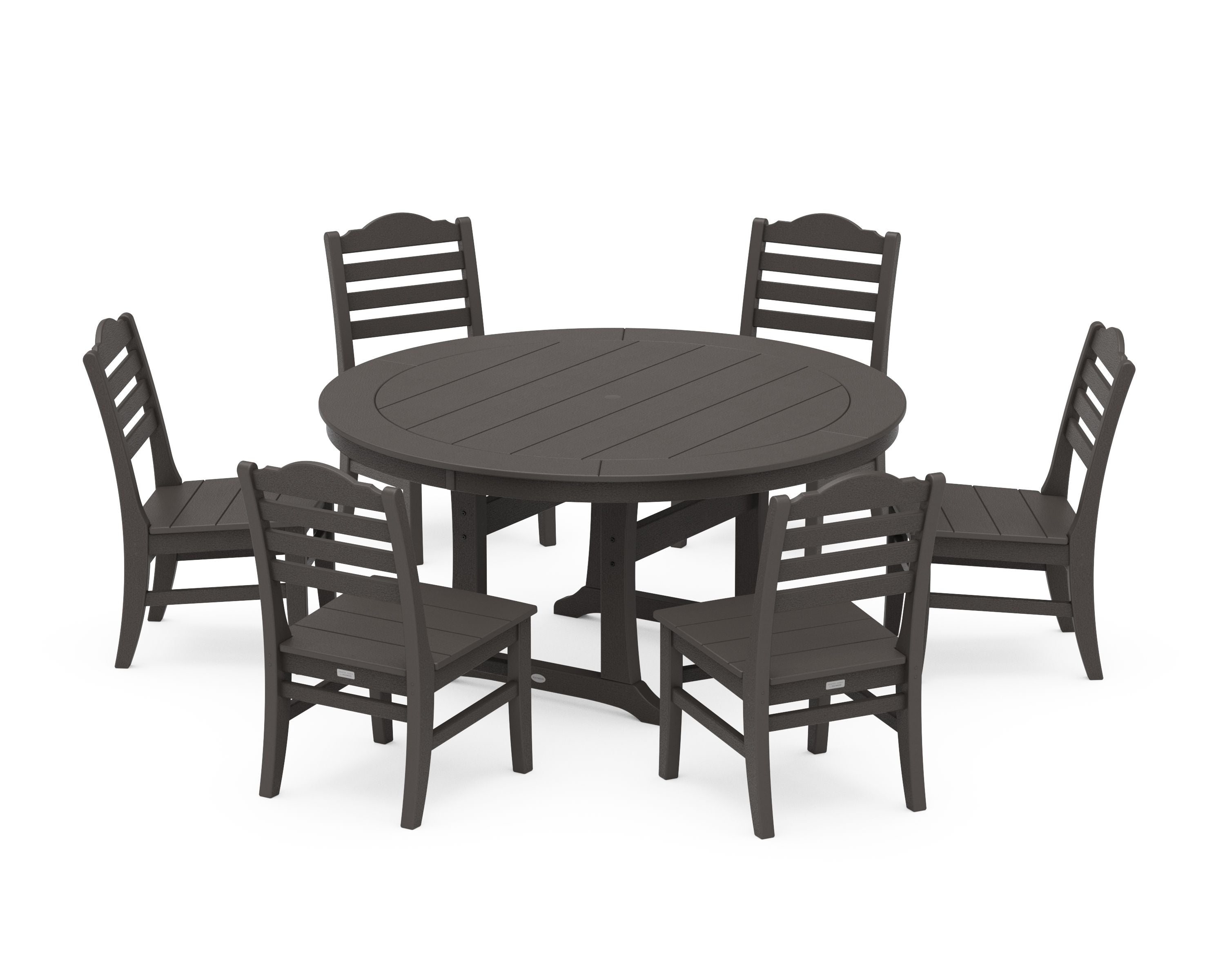 Savannah 7-Piece Side Chair Round Dining Set in Vintage Coffee