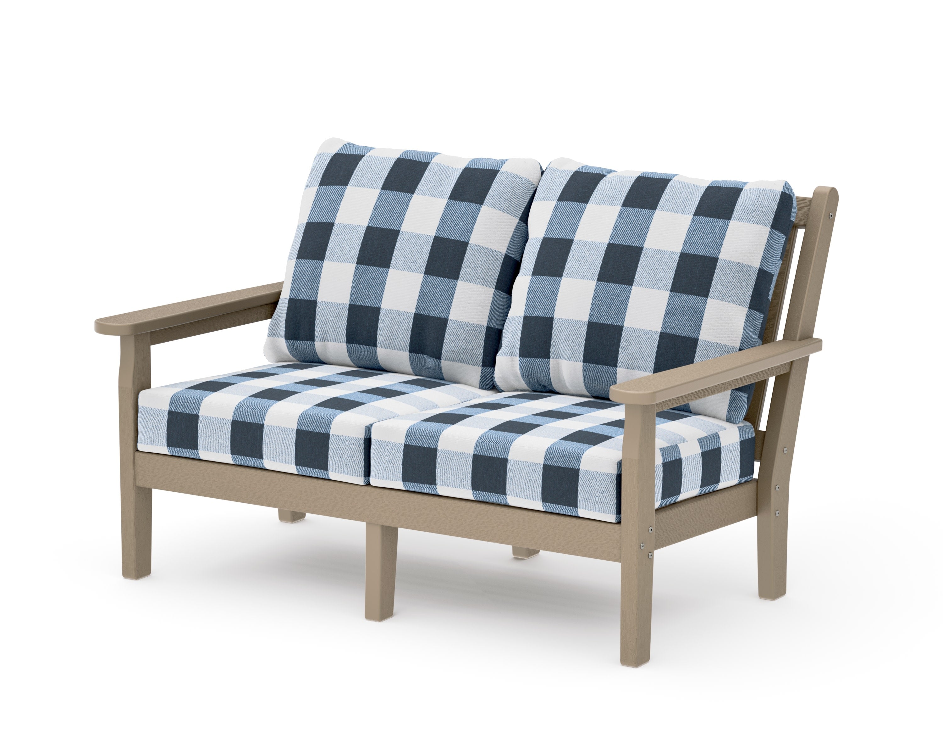 Chippendale Deep Seating Loveseat in Vintage Sahara / Buffalo Plaid Marine Indigo