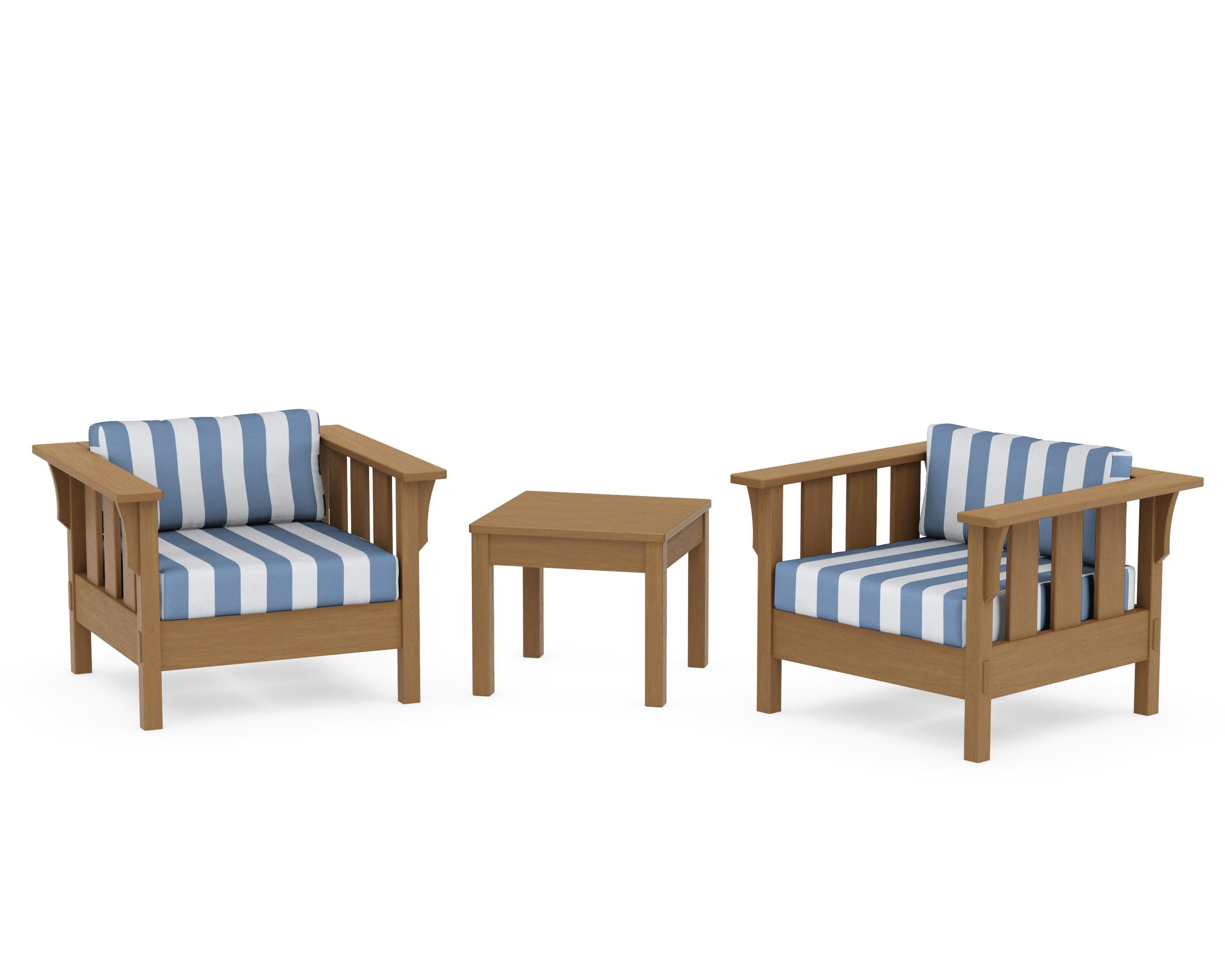 Acadia 3-Piece Deep Seating Set in Natural / Cabana Stripe Sky Blue