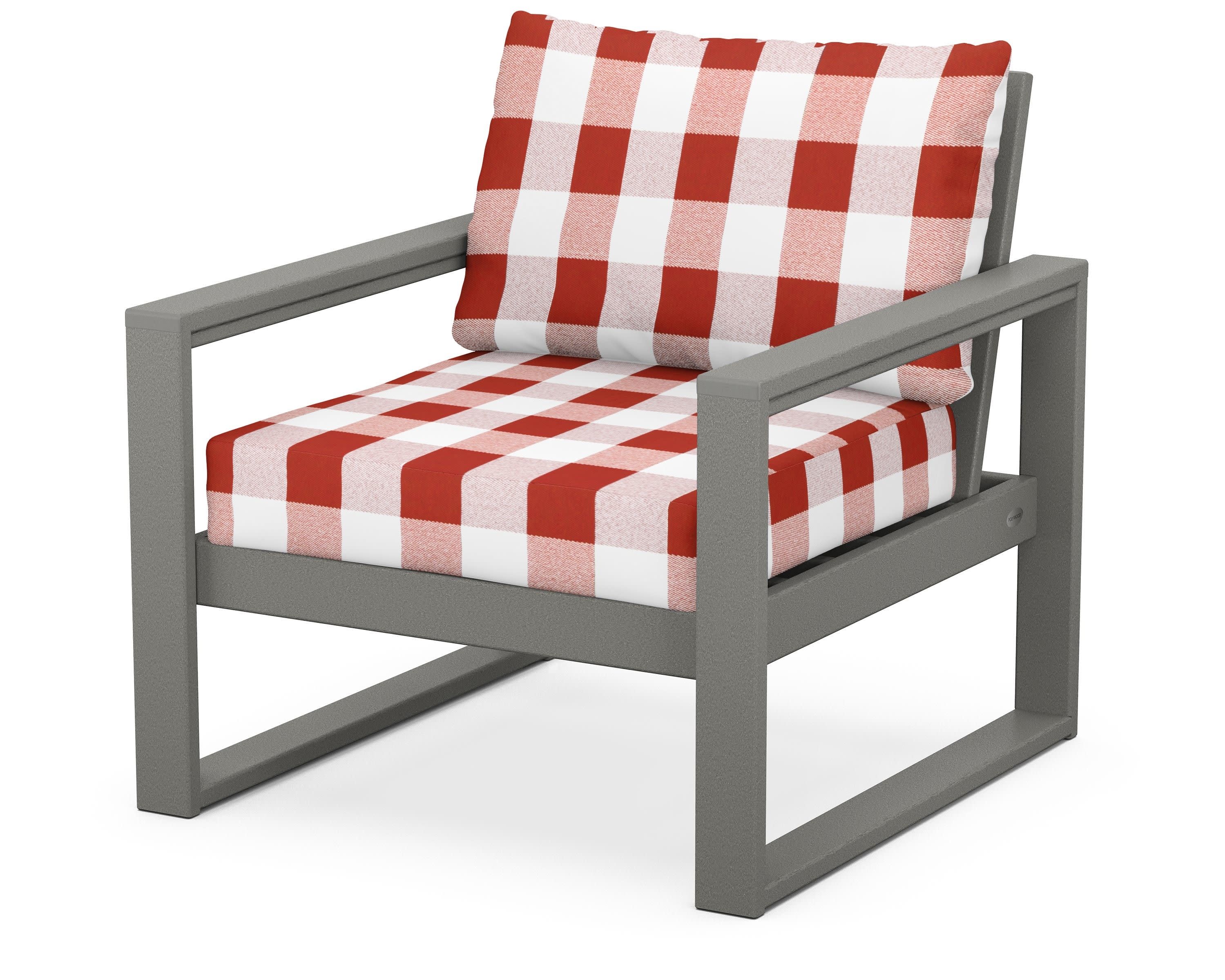 EDGE Club Chair in Slate Grey / Buffalo Plaid Crimson