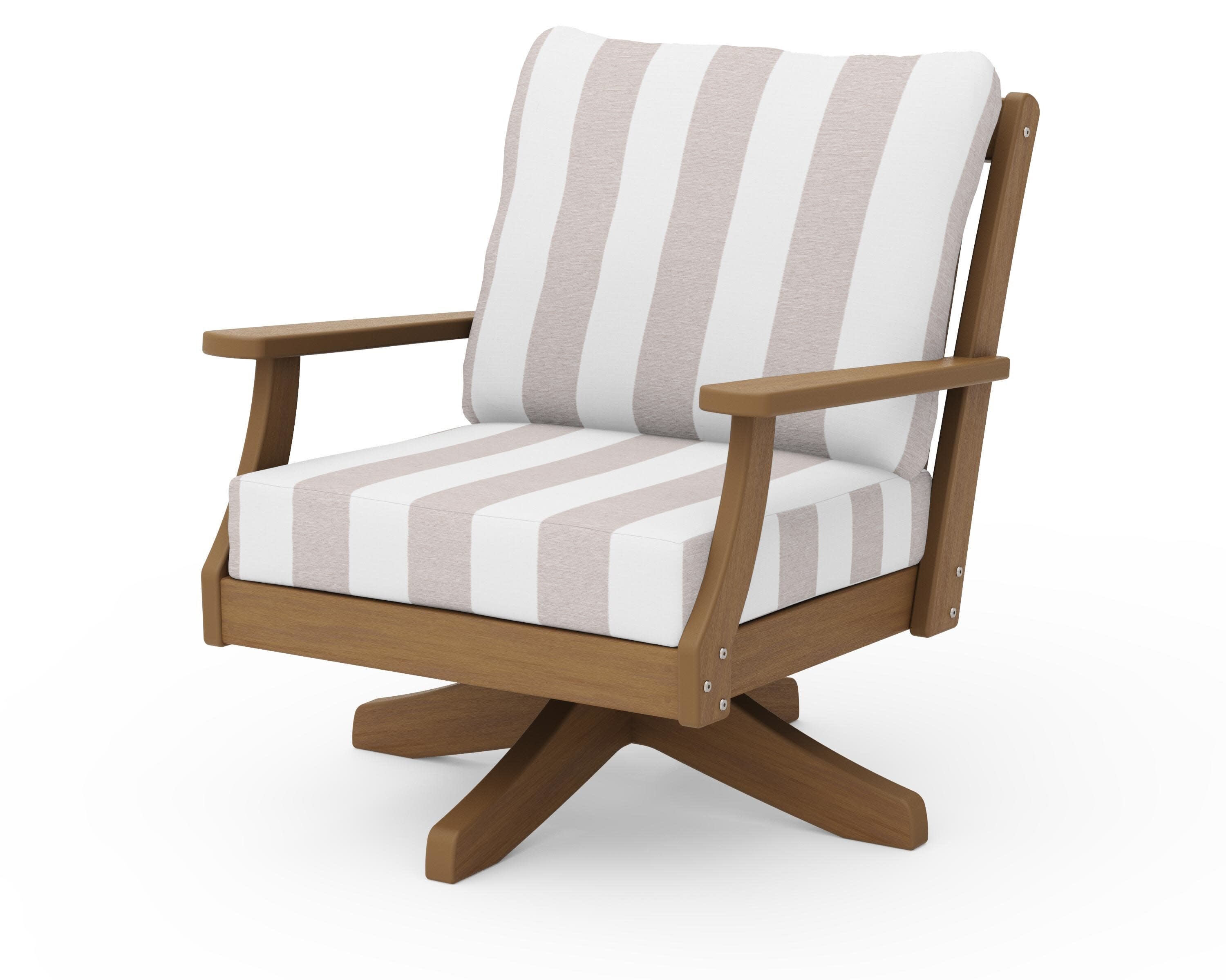 Braxton Deep Seating Swivel Chair in Natural / Cabana Stripe Dune Burlap