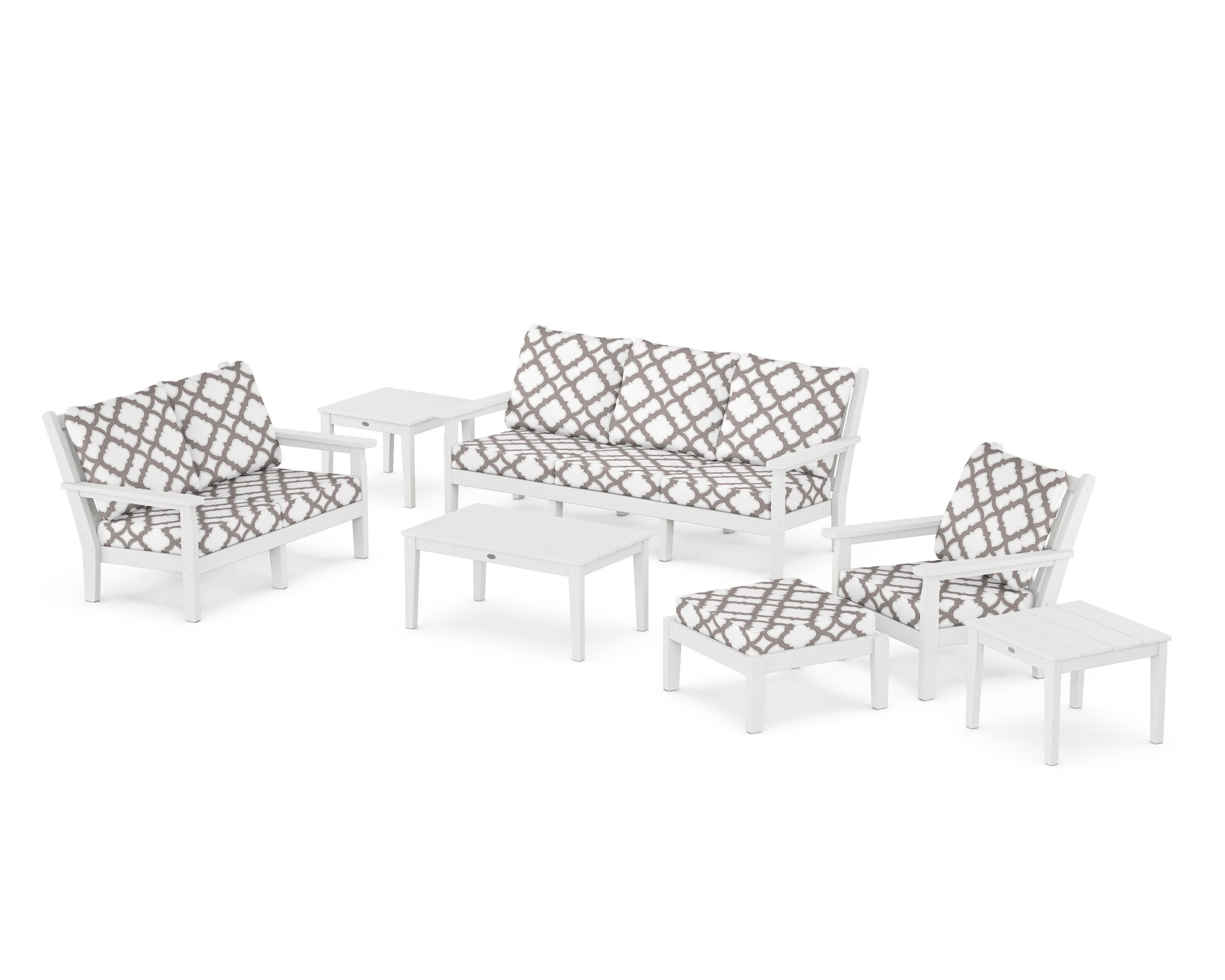 Chippendale 7-Piece Deep Seating Set in White / Trellis Grey Mist