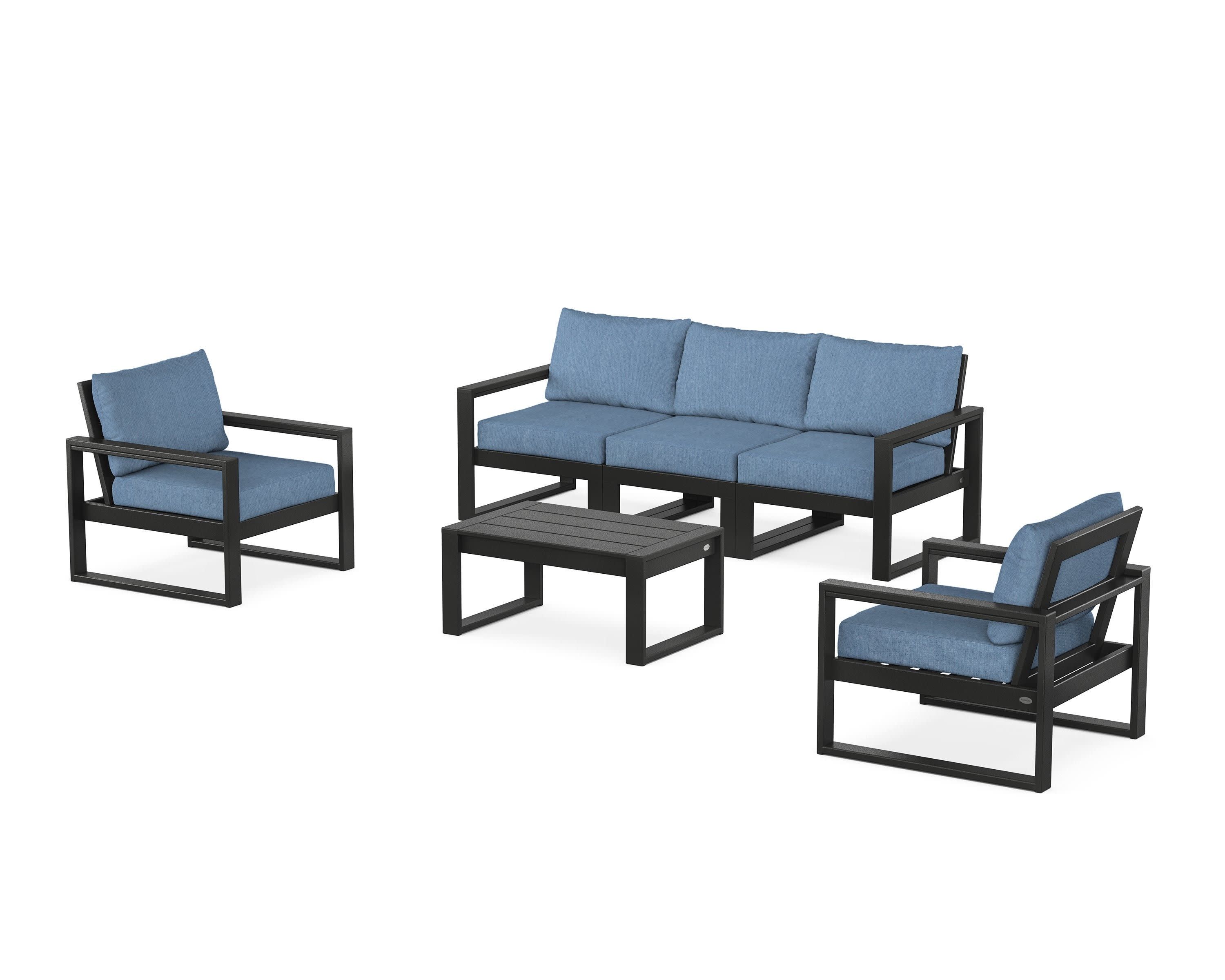 EDGE Sectional 4-Piece Deep Seating Set with Sofa in Black / Sky Blue