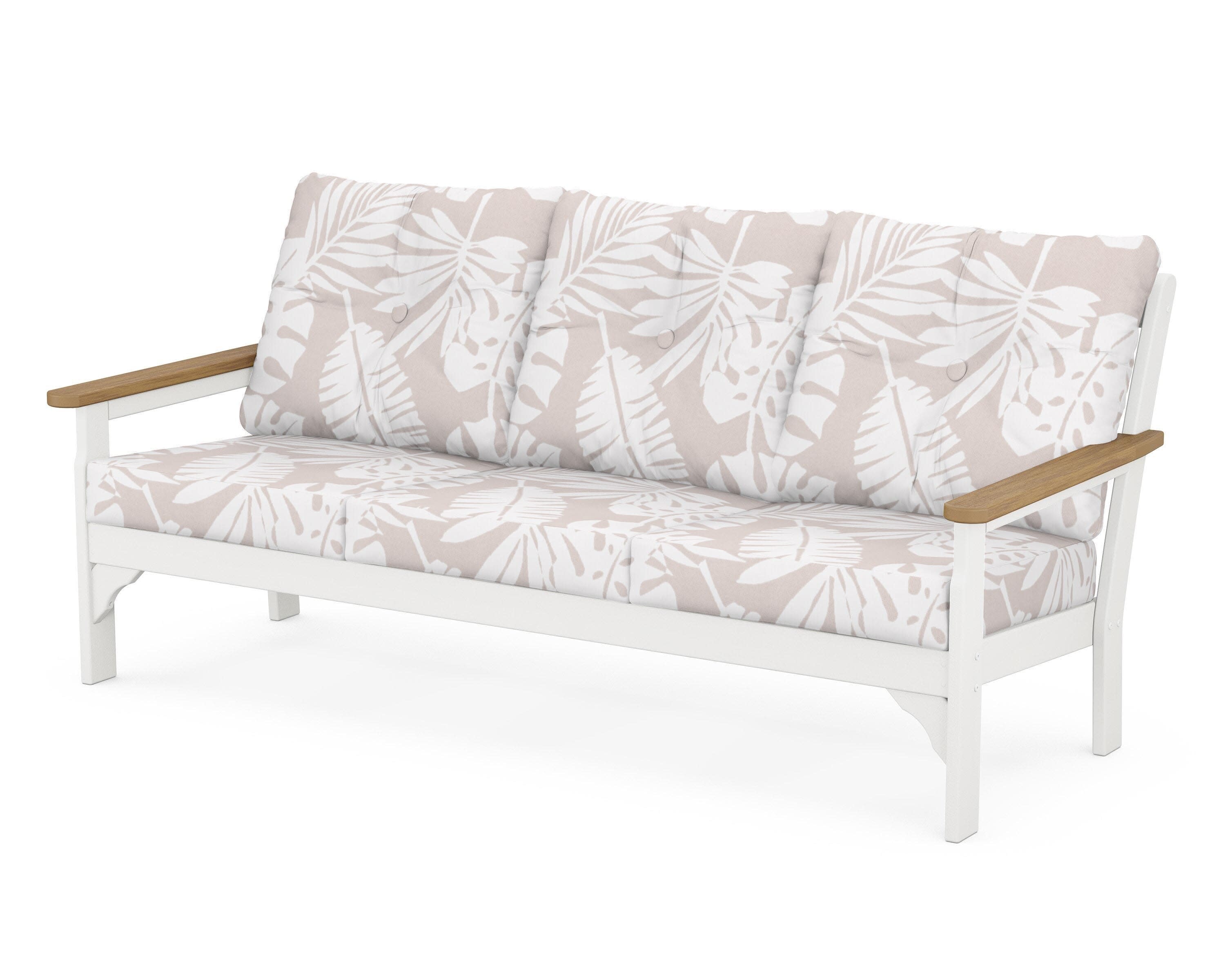 Vineyard Deep Seating Sofa in White / Natural / Leaf Dune Burlap