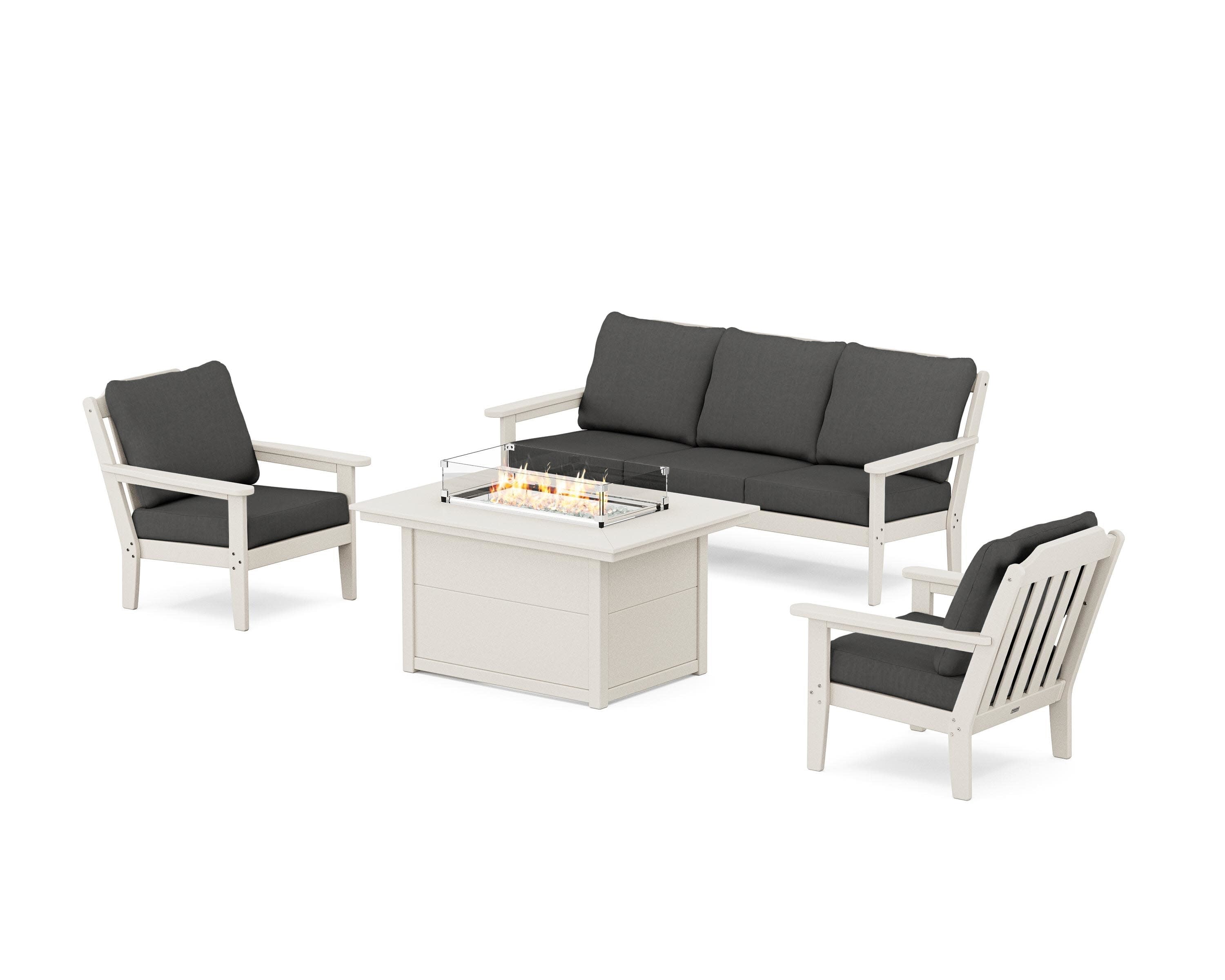 Cottage Deep Seating Fire Pit Table Set in Sand / Spectrum Carbon