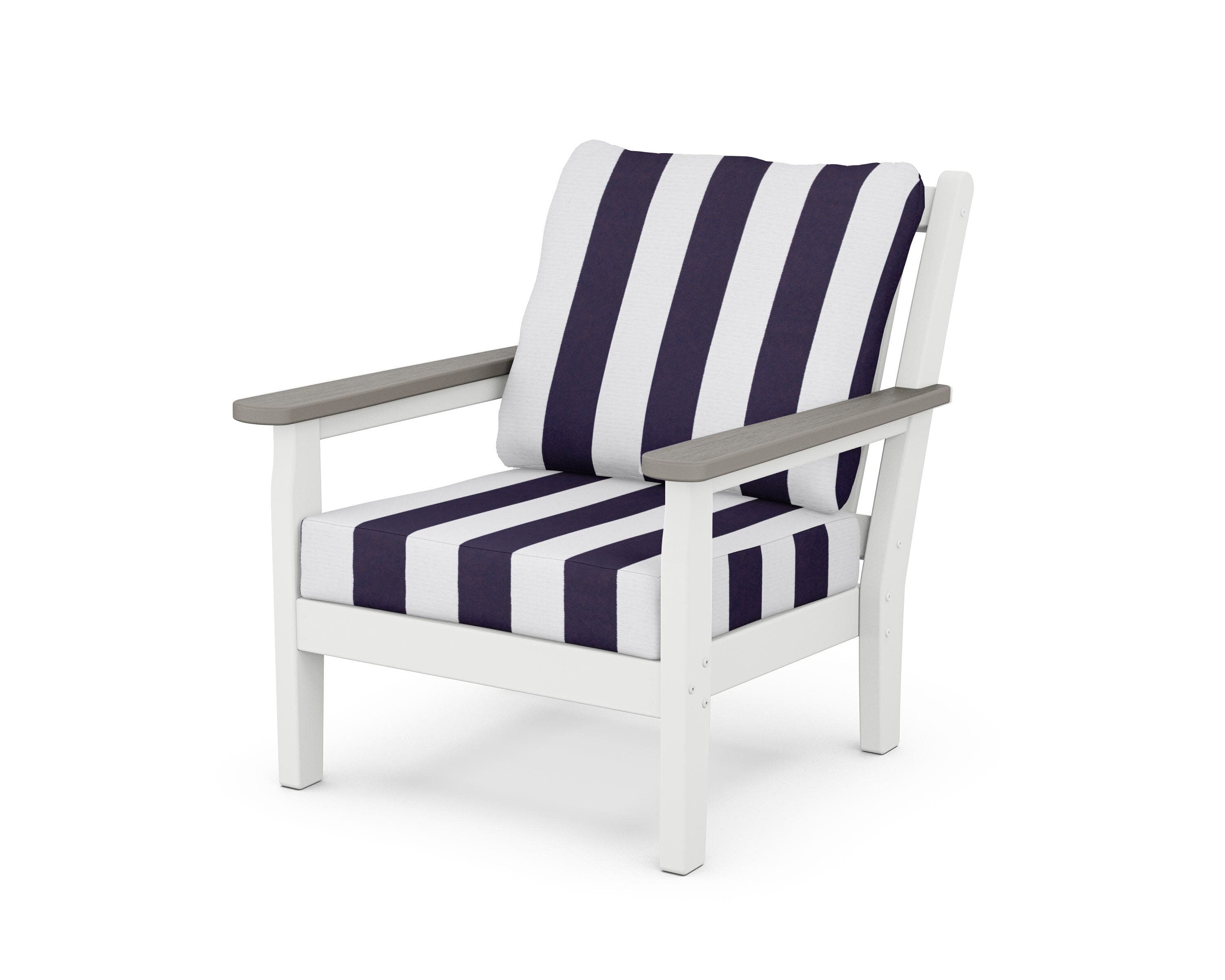 Chippendale Deep Seating Chair in White / Driftwood / Cabana Stripe Navy