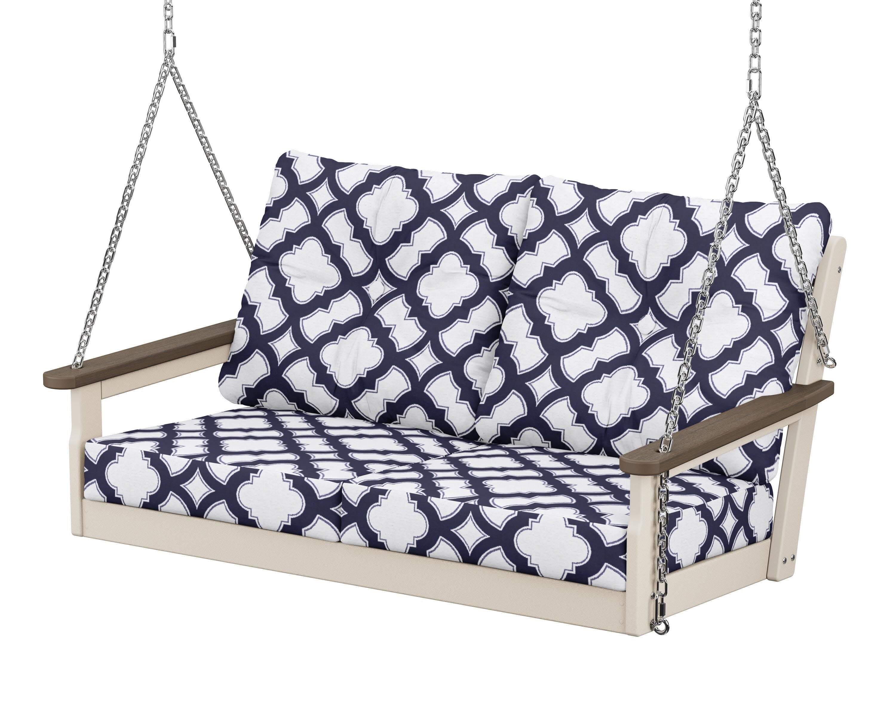 Vineyard Deep Seating Swing in Sand / Kona / Trellis Navy