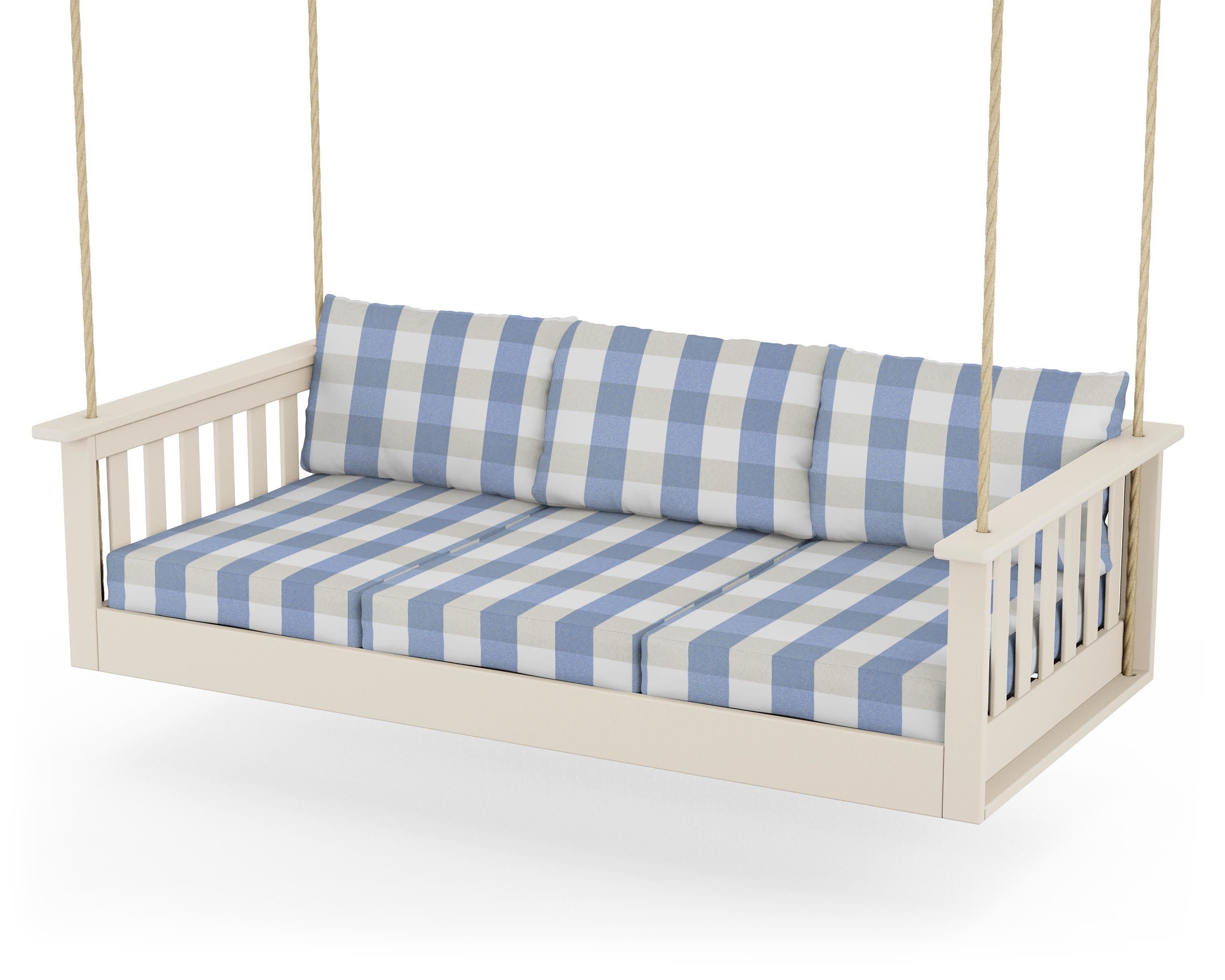 Vineyard Daybed Swing in Sand / Buffalo Plaid Sky Blue