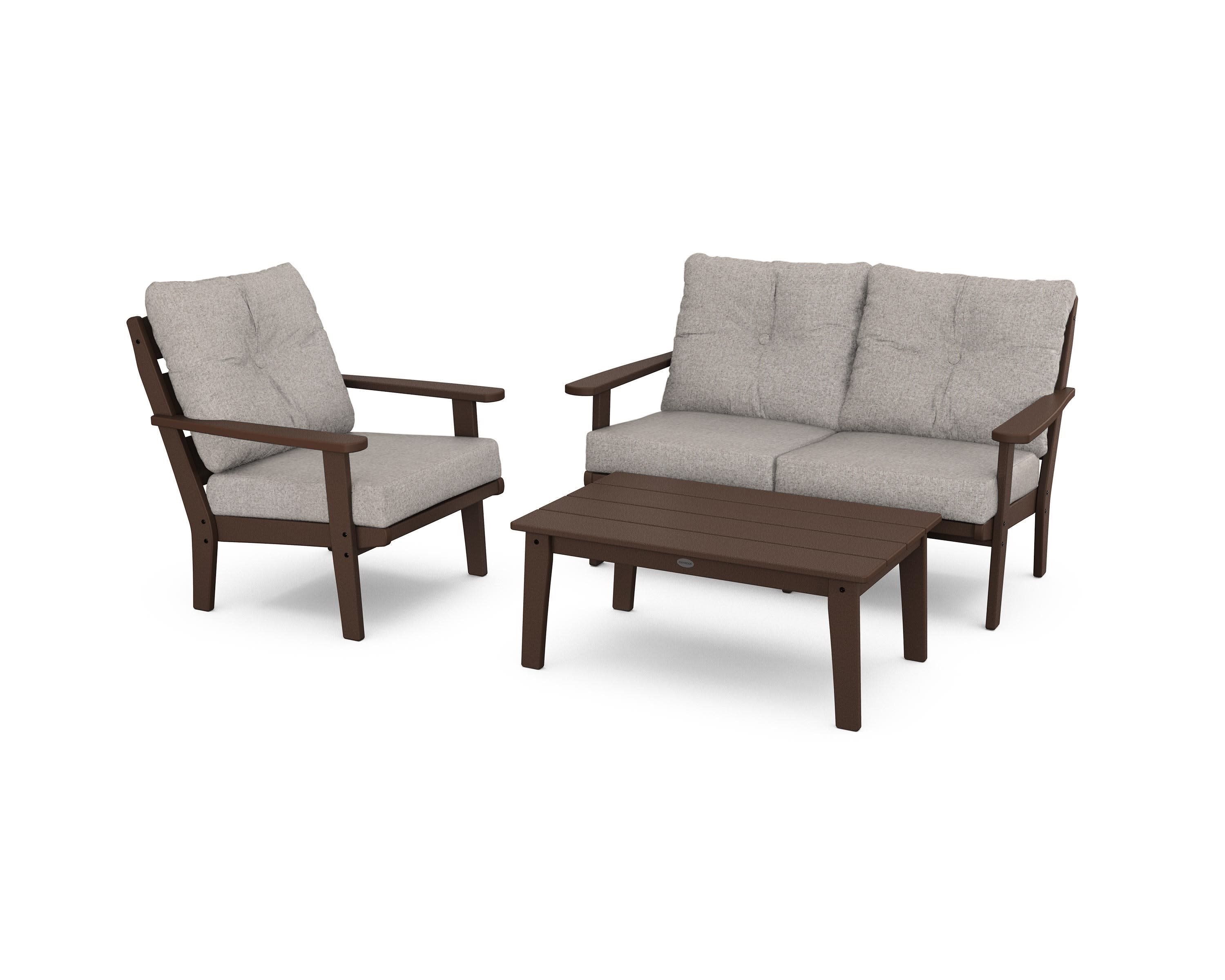 Lakeside 3-Piece Deep Seating Set in Mahogany / Weathered Tweed
