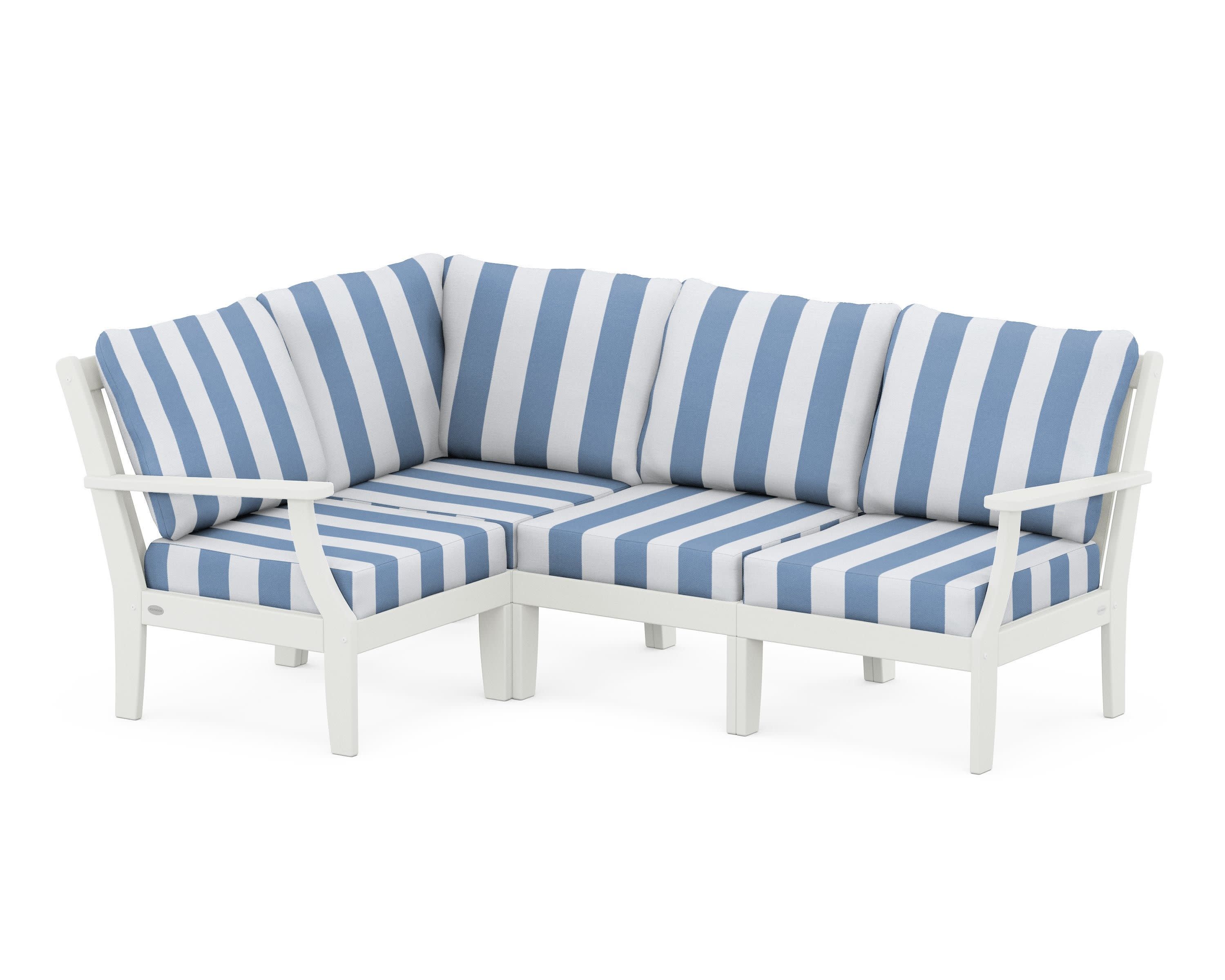 Braxton Modular 4-Piece Deep Seating Set in Vintage White / Cabana Stripe Sky Blue