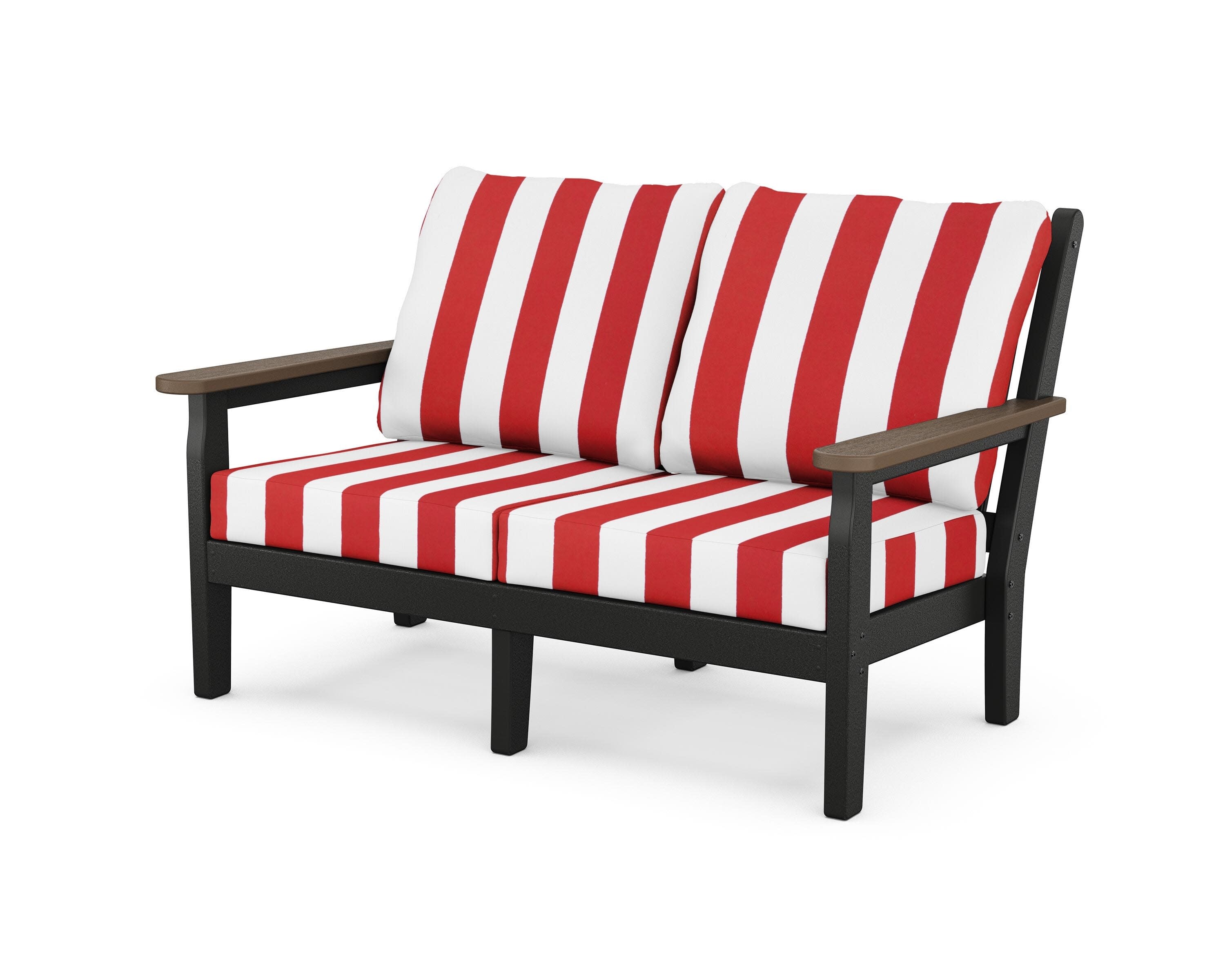 Chippendale Deep Seating Loveseat in Black / Kona / Cabana Stripe Crimson
