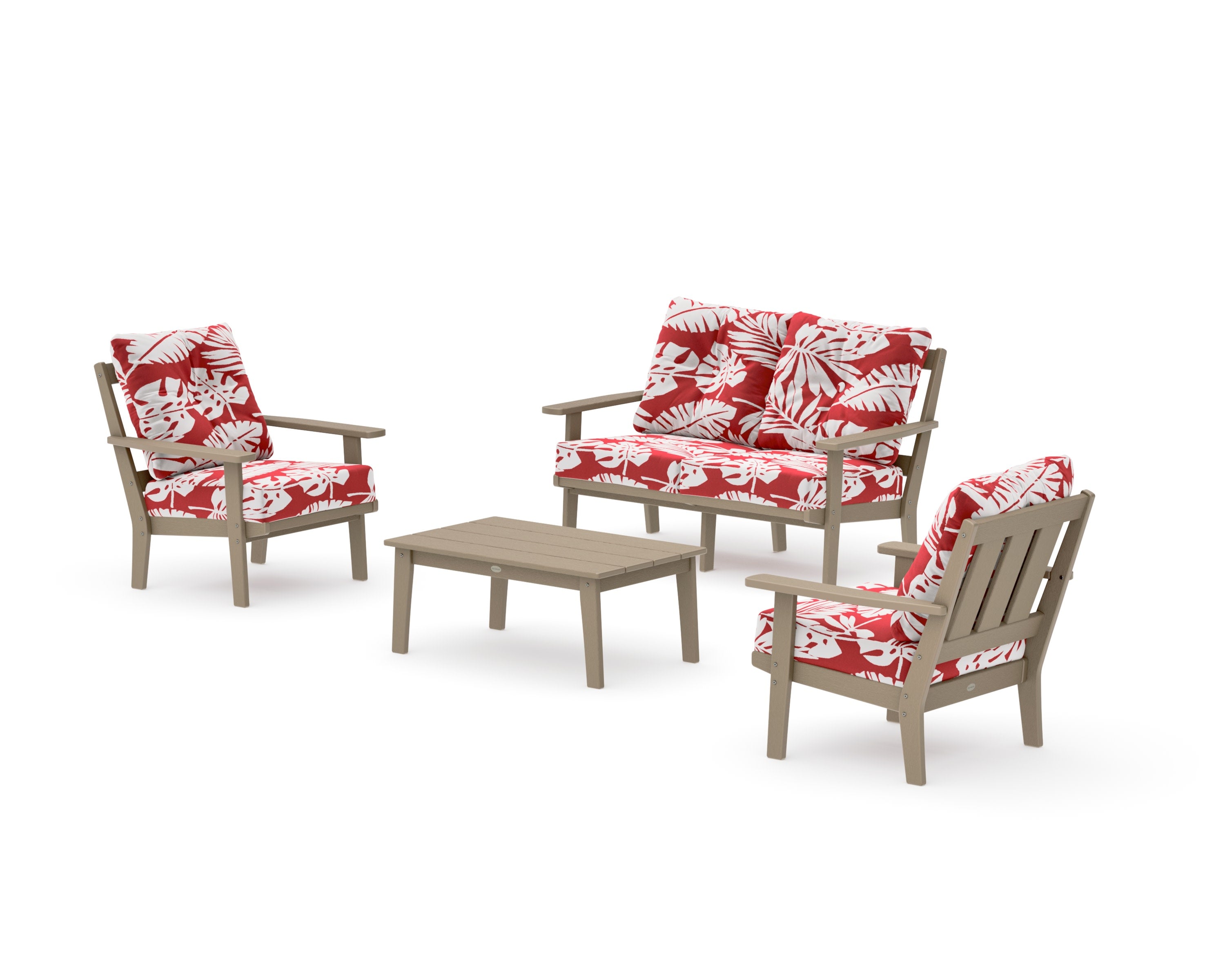 Oxford 4-Piece Deep Seating Set with Loveseat in Vintage Sahara / Leaf Crimson