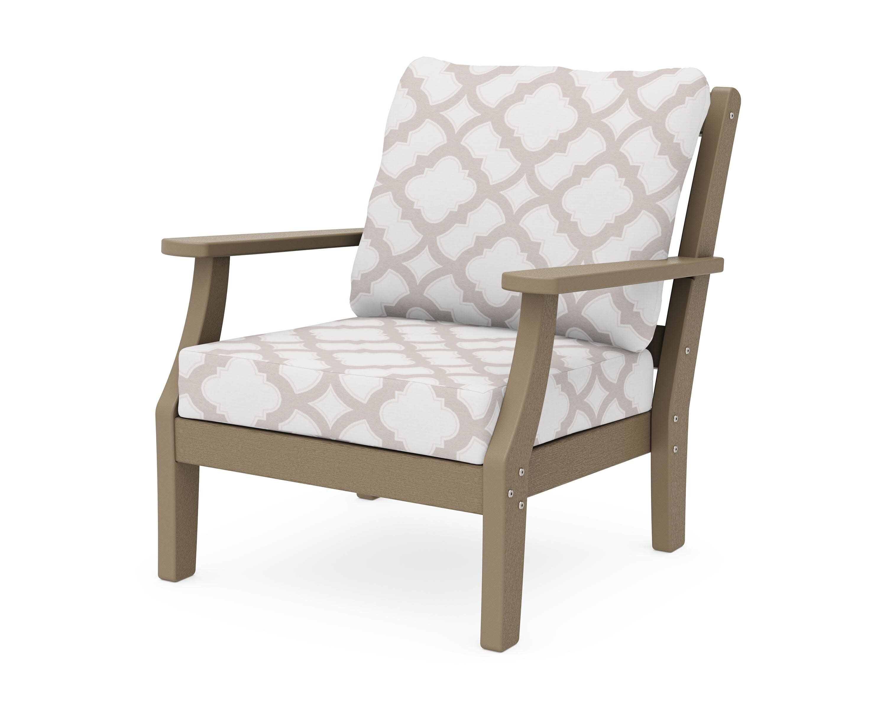Chinoiserie Deep Seating Chair in Vintage Sahara / Trellis Dune Burlap