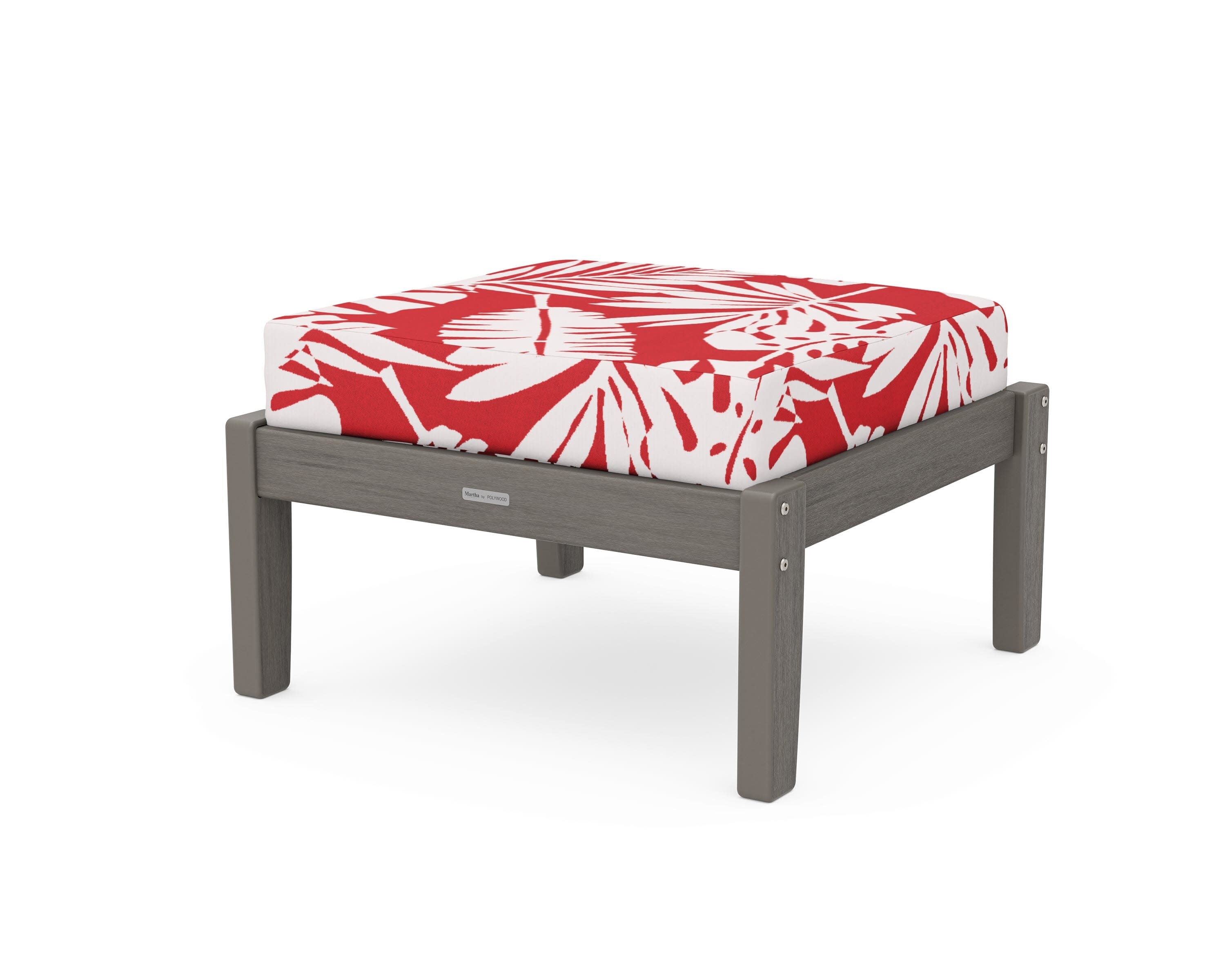 Chinoiserie Deep Seating Ottoman in Driftwood / Leaf Crimson