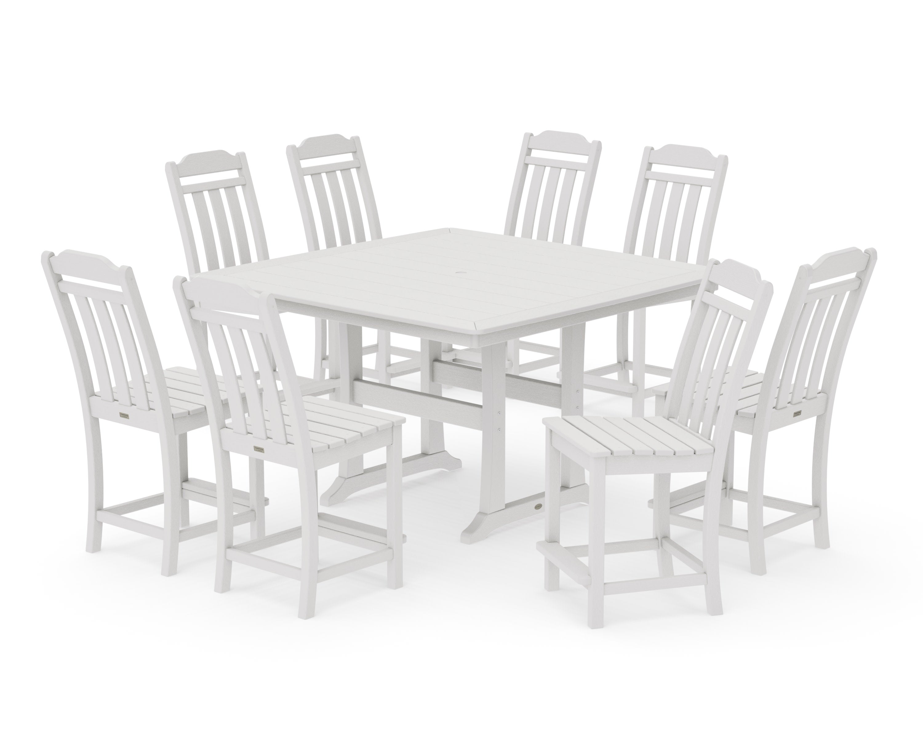 Cottage 9-Piece Square Side Chair Counter Set with Trestle Legs in Vintage White