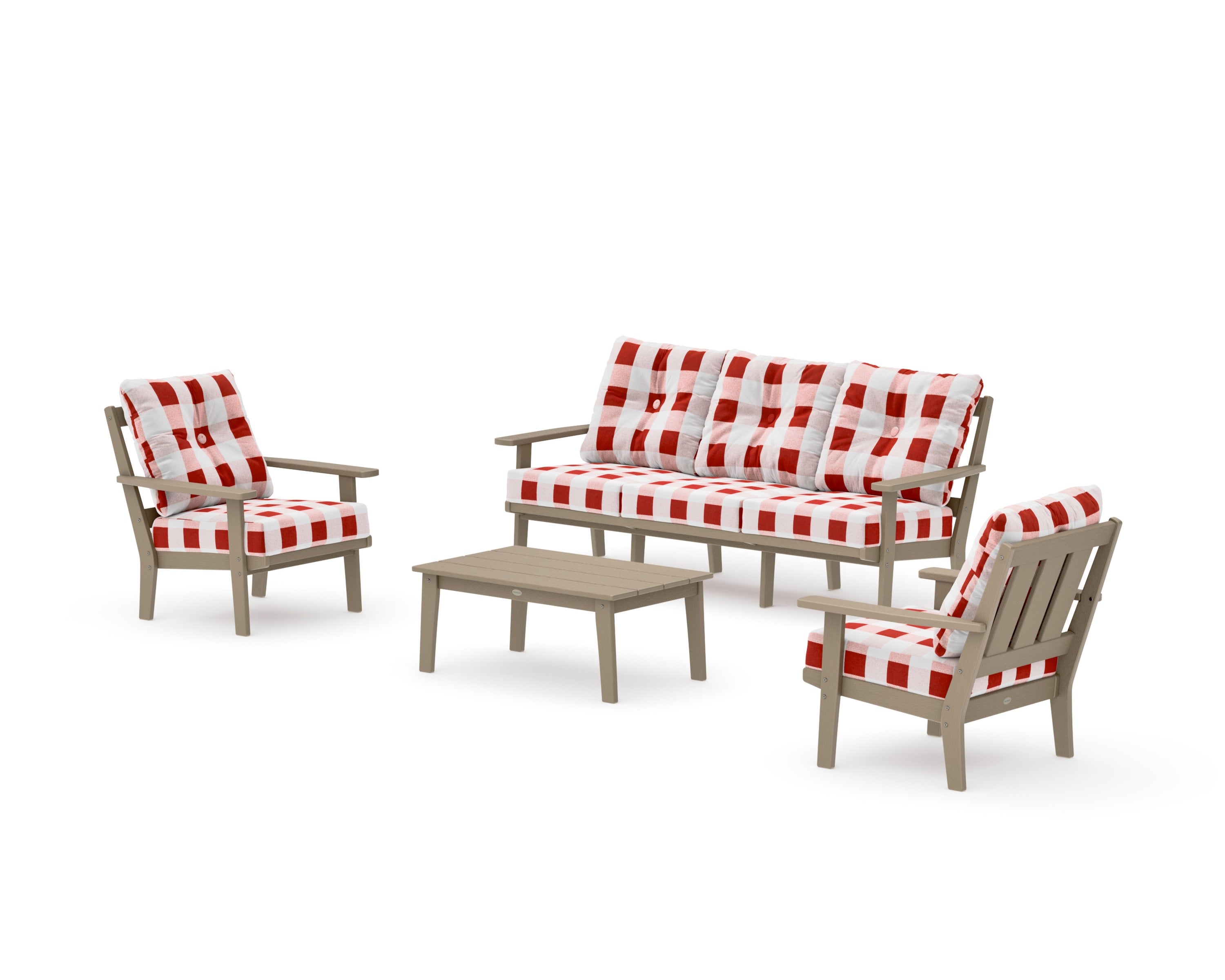 Oxford 4-Piece Deep Seating Set with Sofa in Vintage Sahara / Buffalo Plaid Crimson