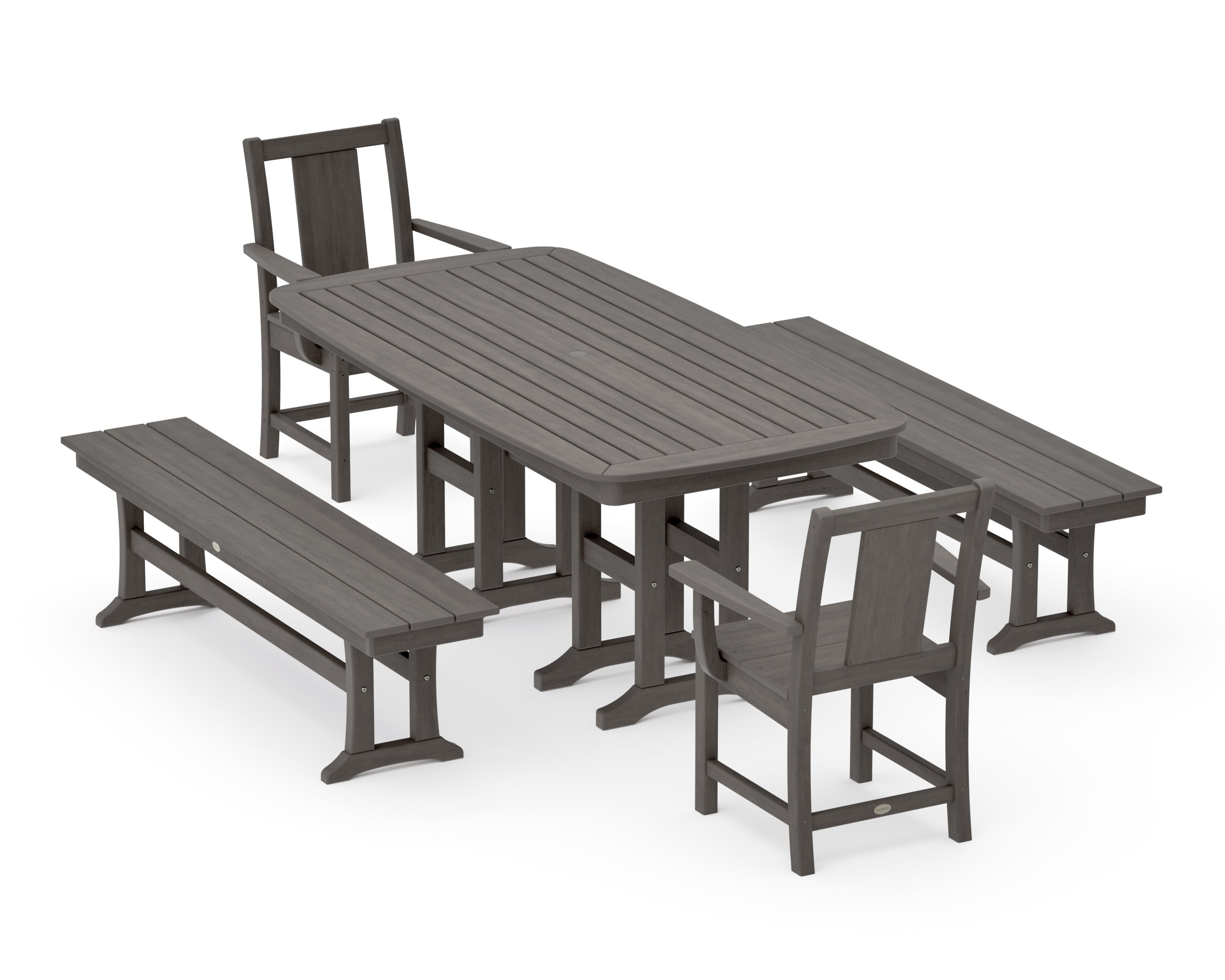 Prairie 5-Piece Dining Set with Benches in Driftwood
