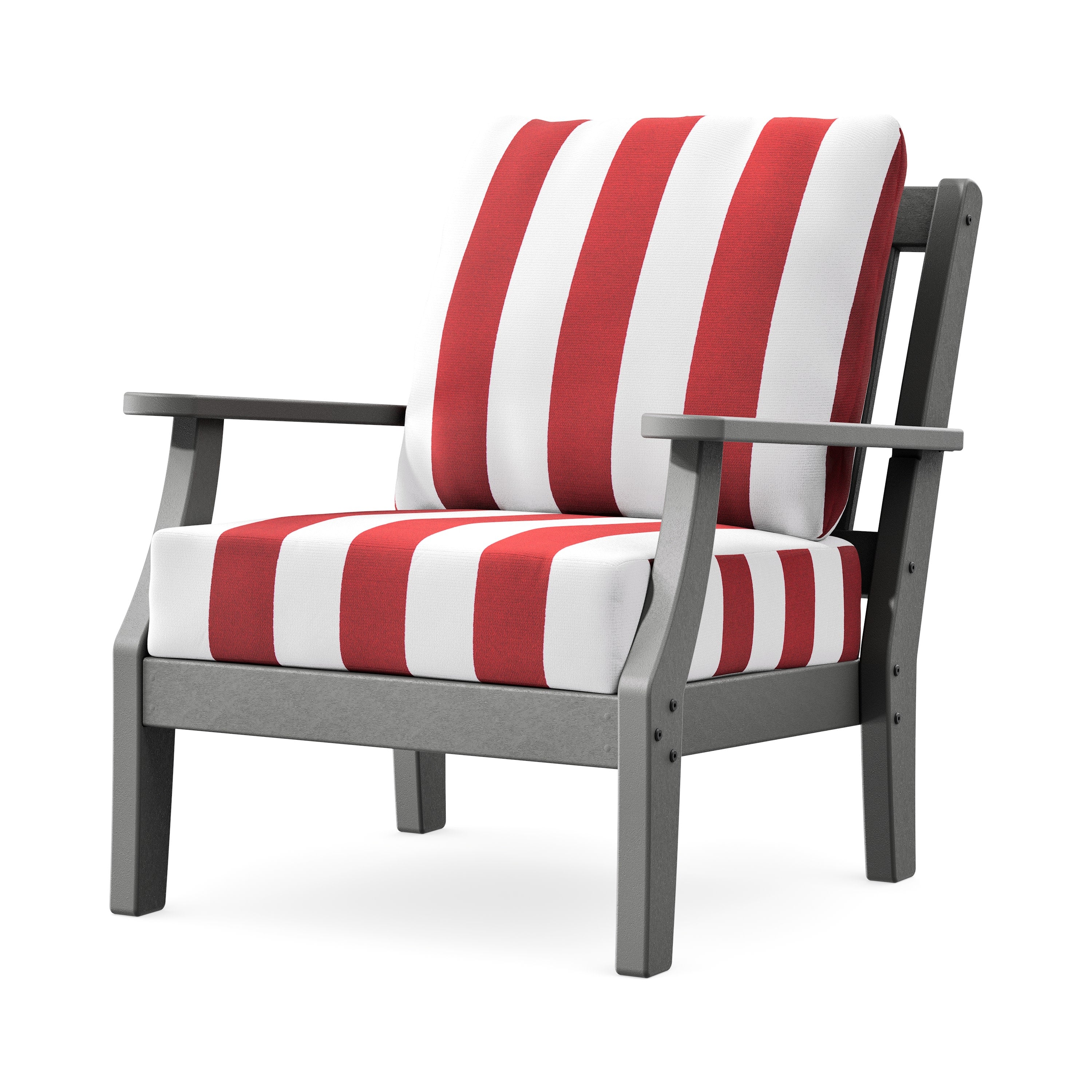 Chinoiserie Deep Seating Chair in Slate Grey / Cabana Stripe Crimson