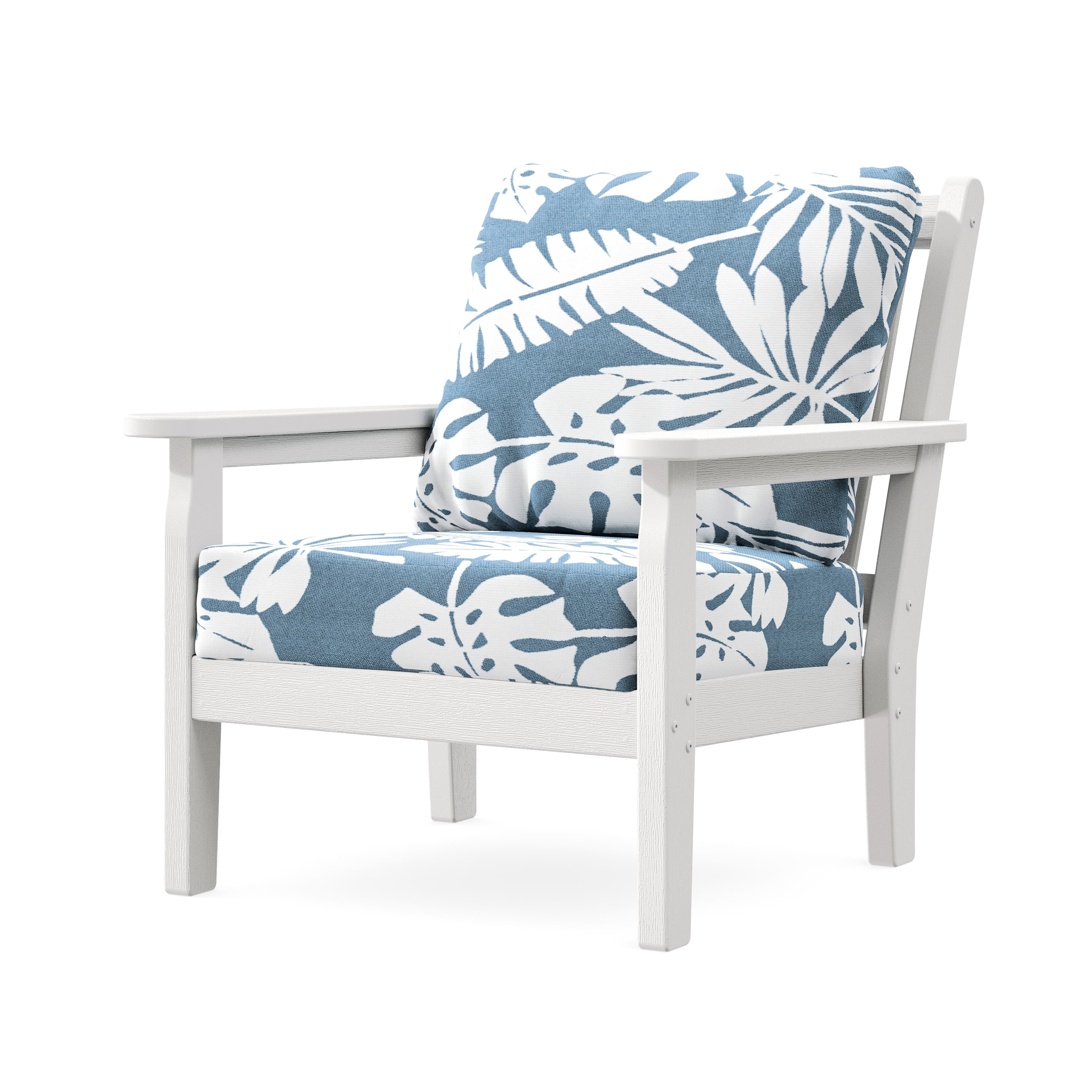Chippendale Deep Seating Chair in Vintage White / Leaf Sky Blue