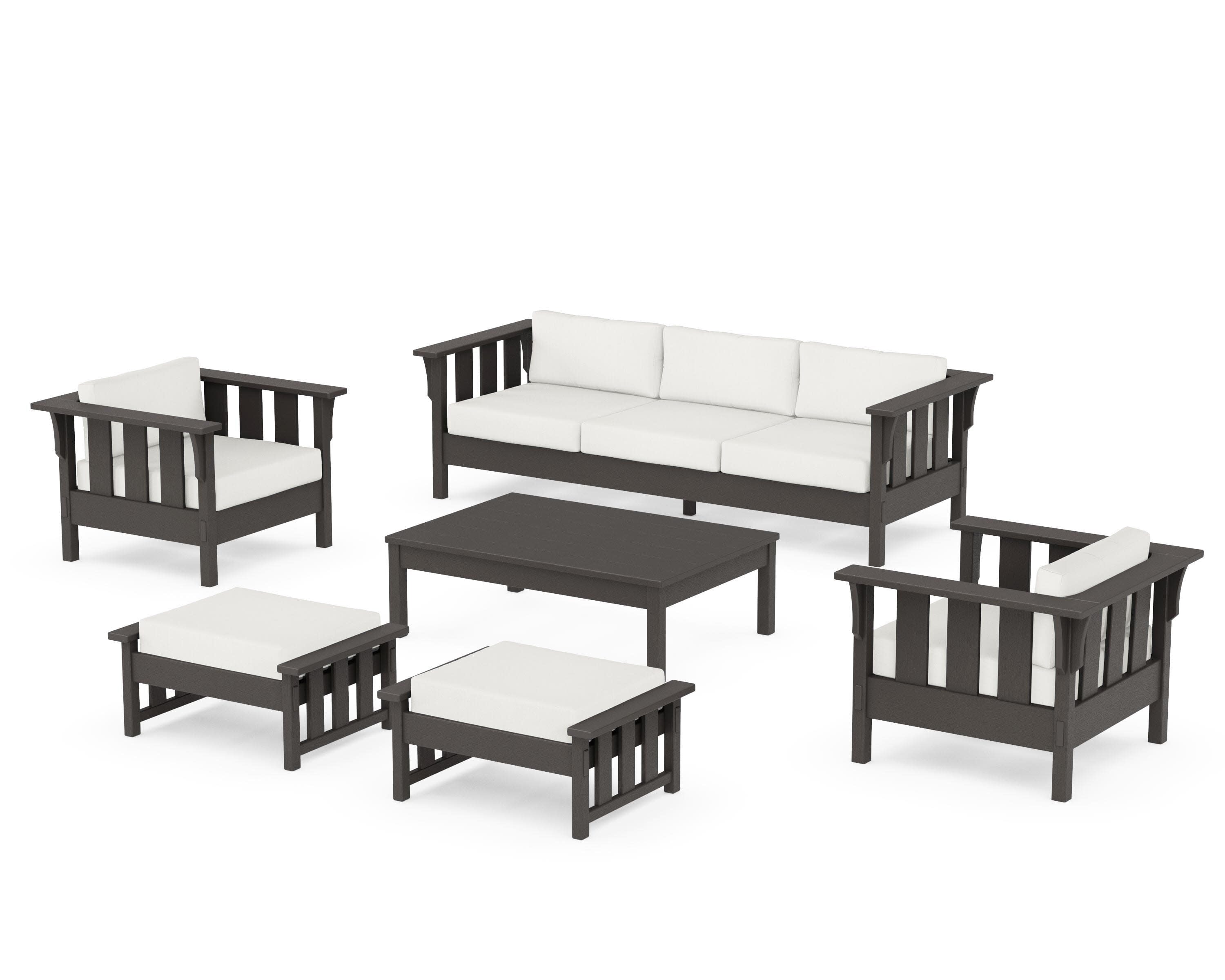 Acadia 6-Piece Lounge Sofa Set in Vintage Coffee / Natural Linen