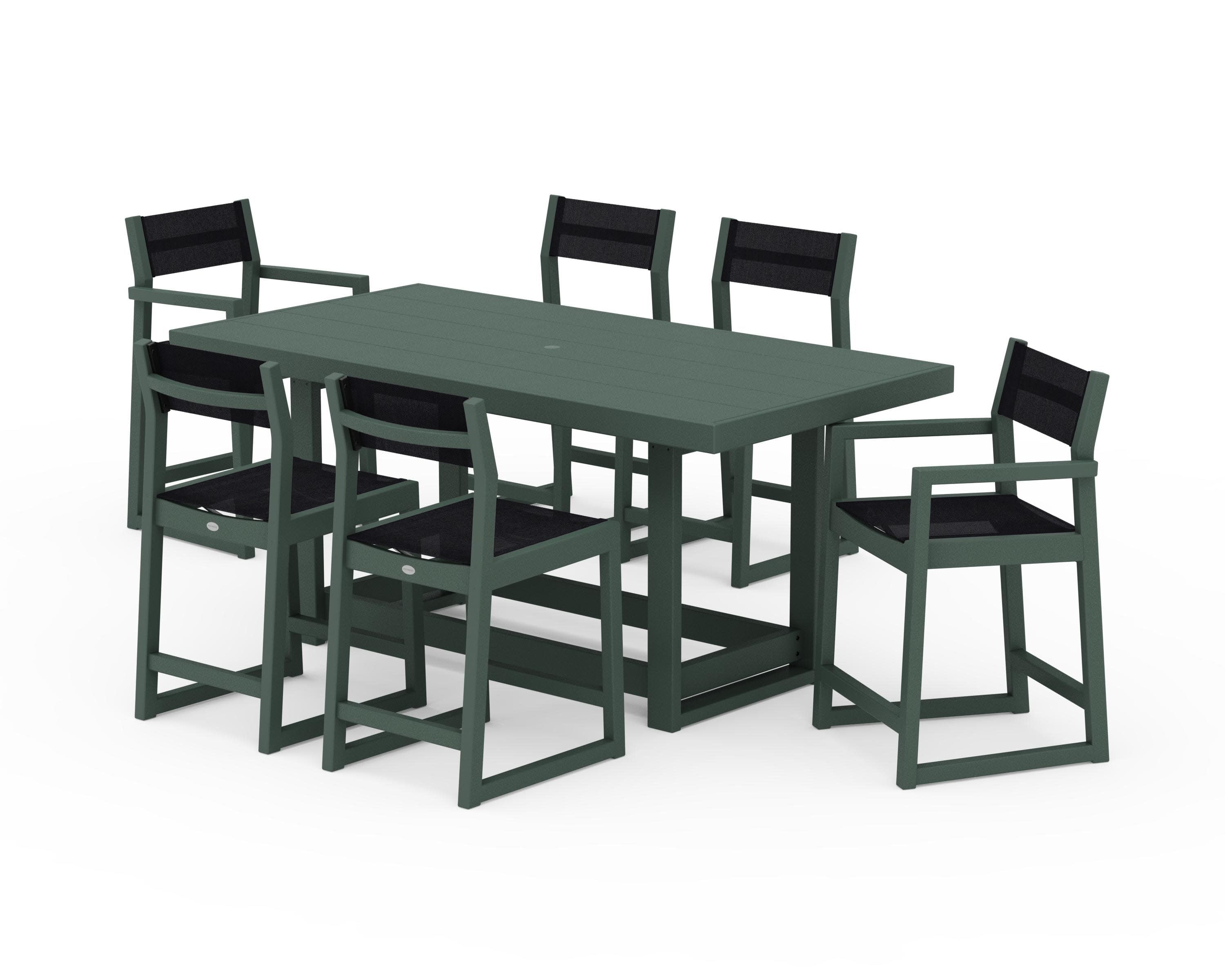 EDGE Sling 7-Piece Counter Table Set in Green / Black Sling