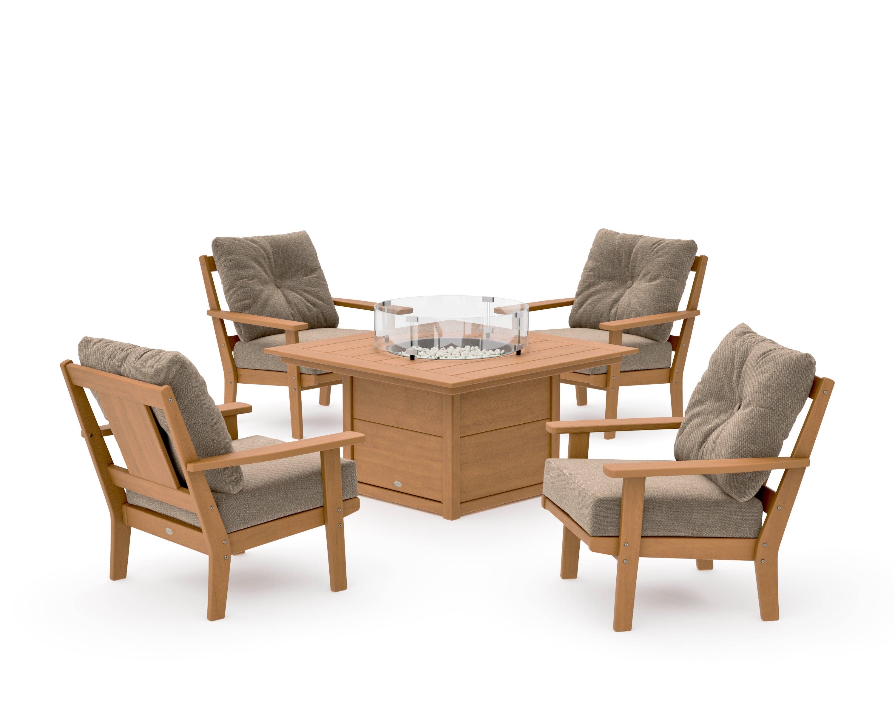 Prairie 5-Piece Deep Seating Set with Fire Pit Table in Natural / Spiced Burlap