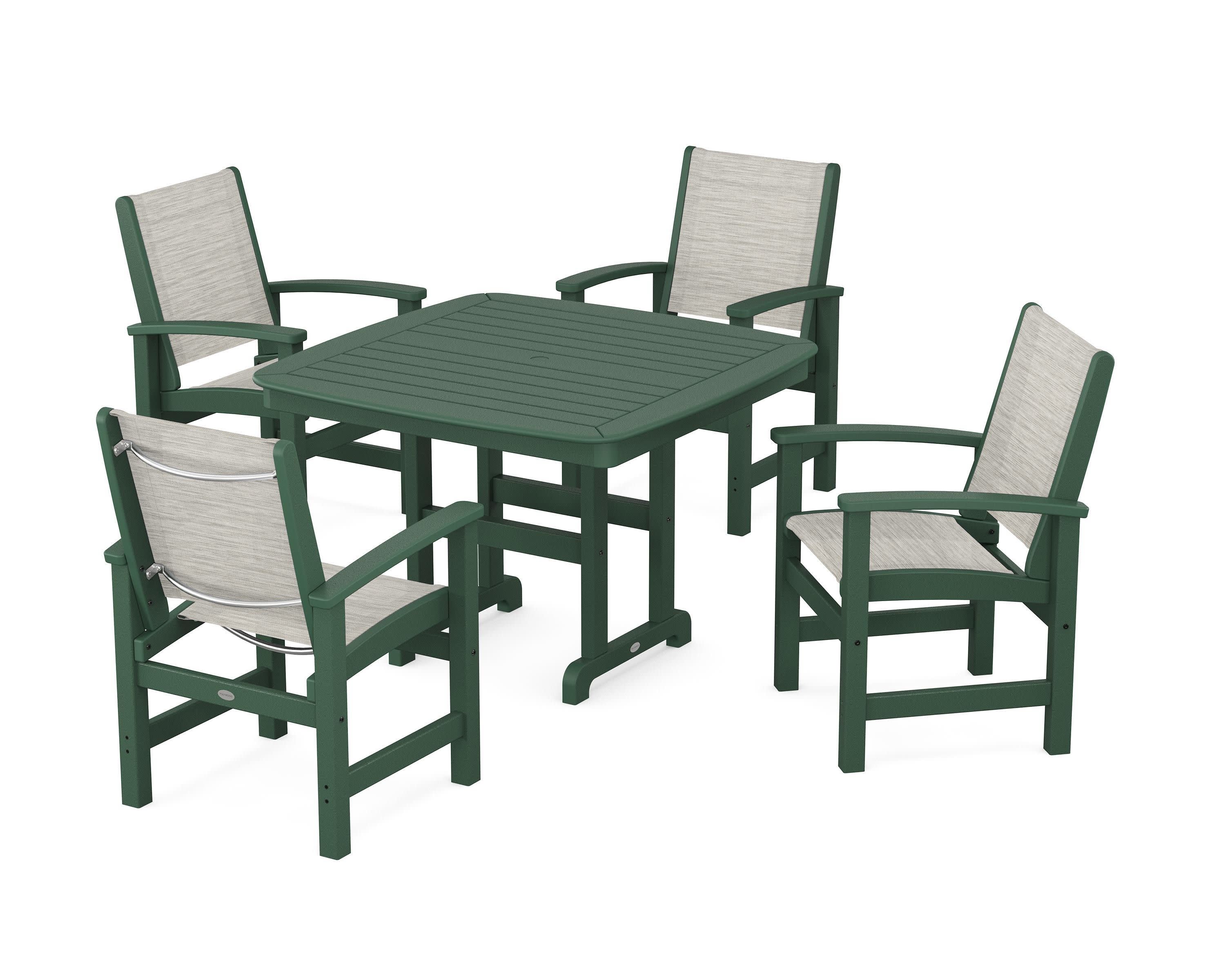 Coastal 5-Piece Dining Set in Green / Birch Sling