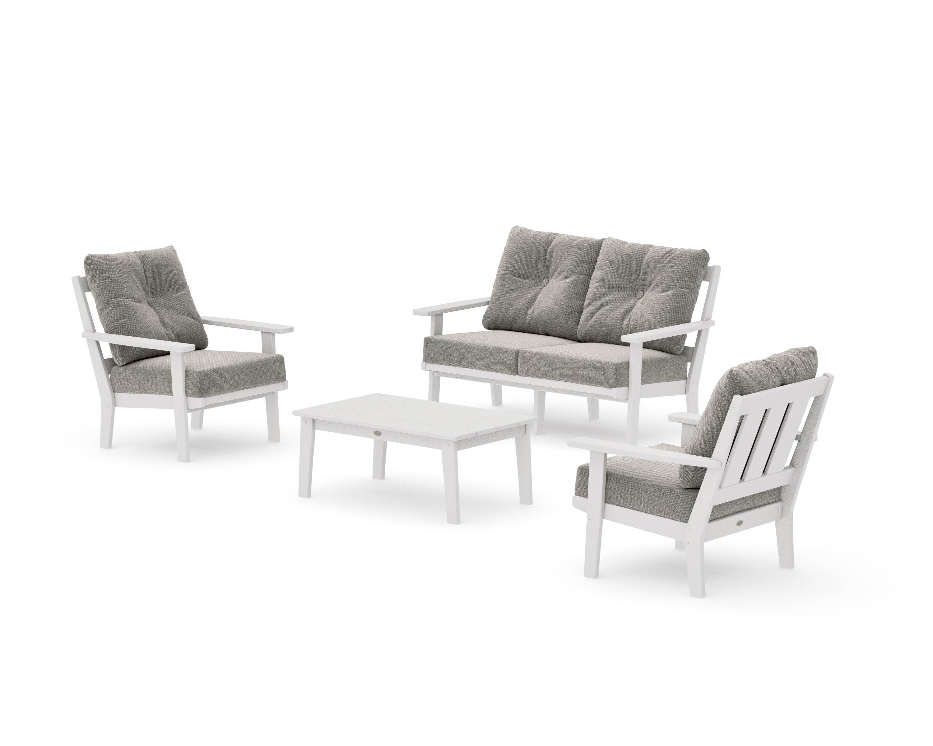 Oxford 4-Piece Deep Seating Set with Loveseat in Vintage White / Weathered Tweed