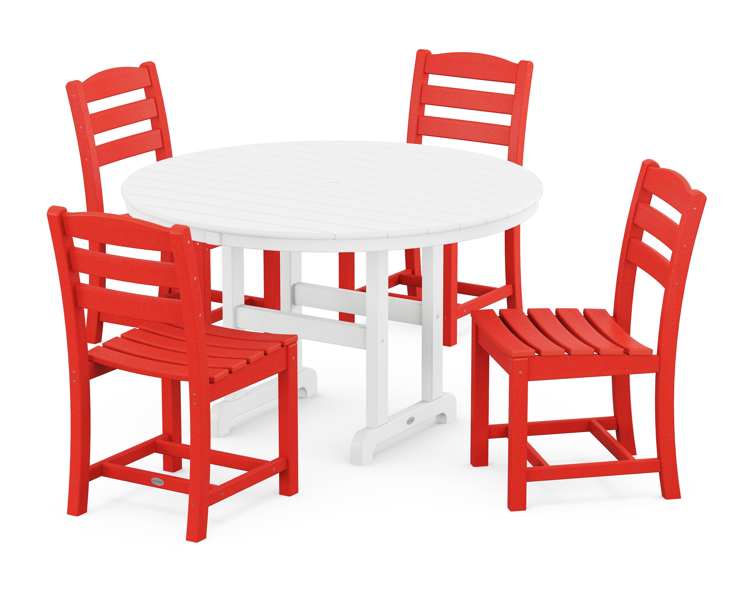 La Casa Caf Side Chair 5-Piece Round Farmhouse Dining Set in Sunset Red / White