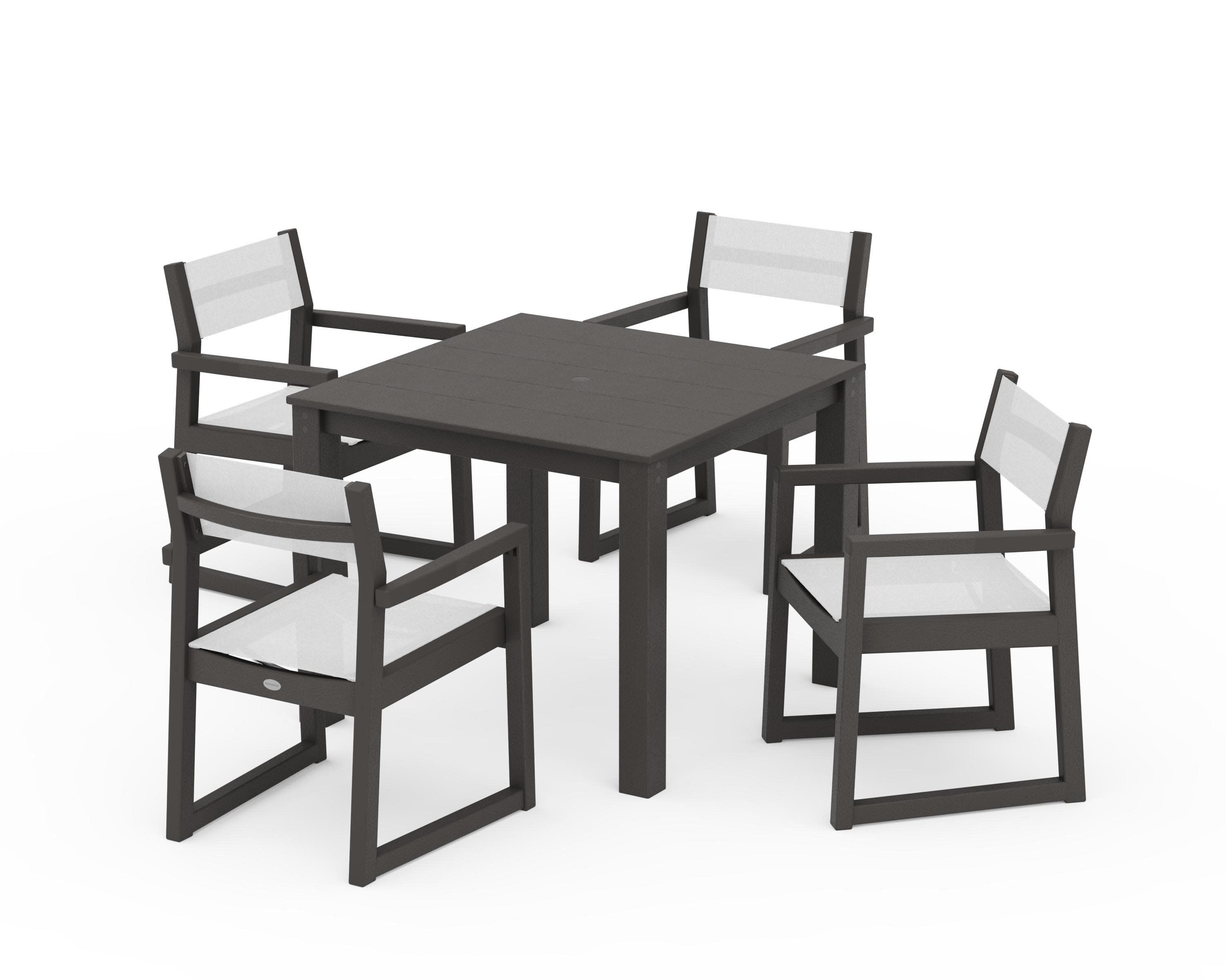 EDGE Sling Arm Chair 5-Piece Parsons Dining Set in Vintage Coffee / White Sling