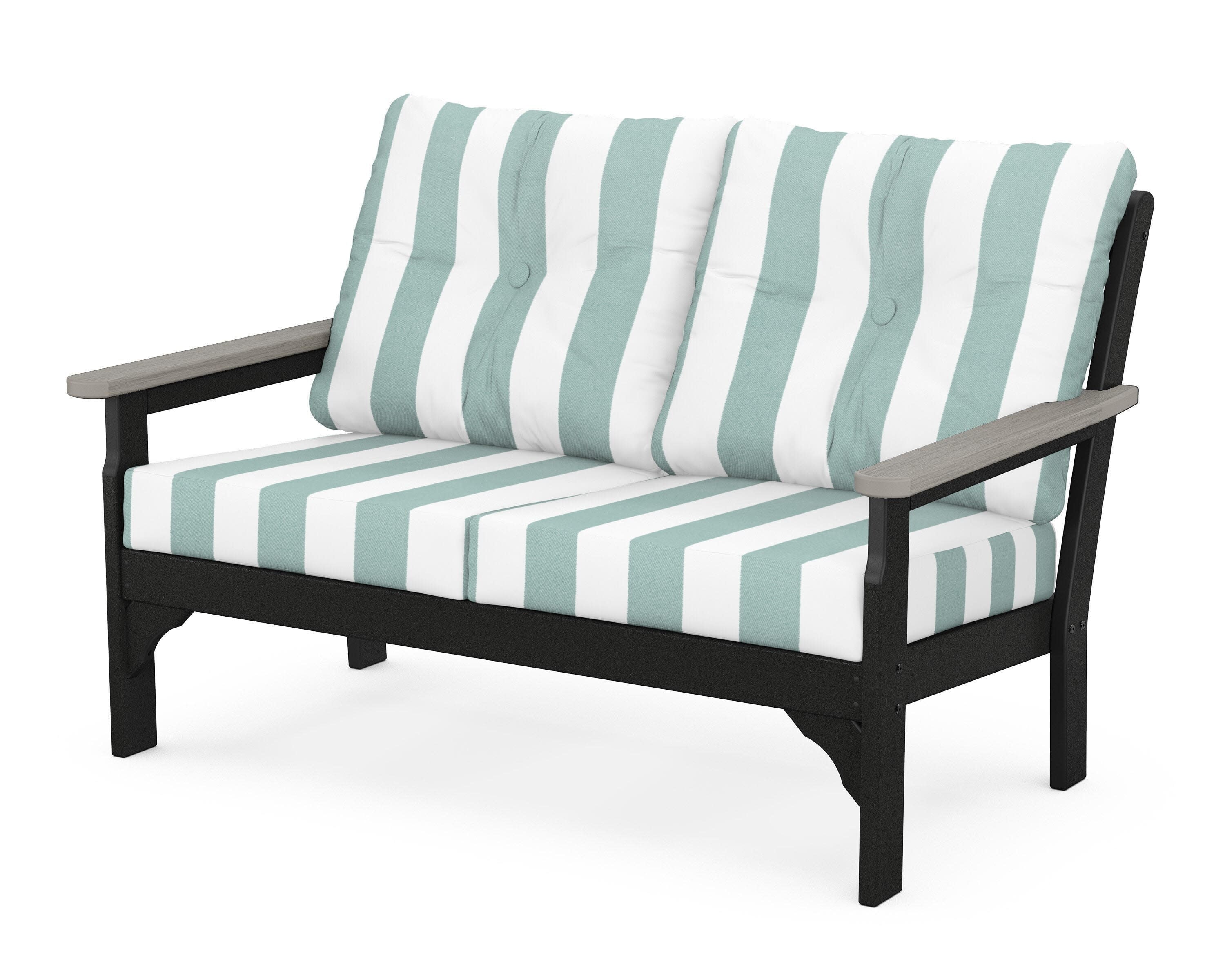 Vineyard Deep Seating Loveseat in Black / Driftwood / Cabana Stripe Glacier Spa