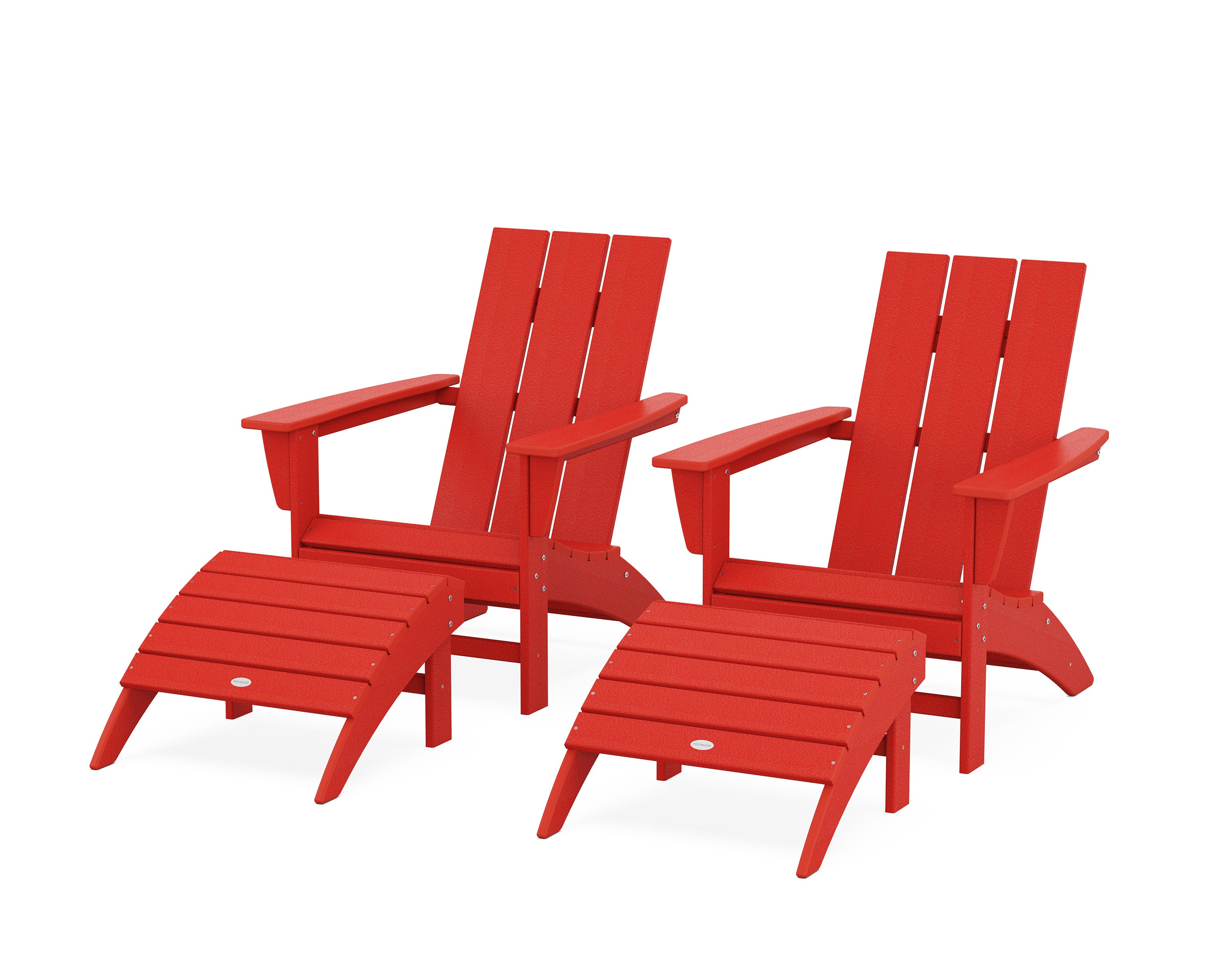 Modern Adirondack Chair 4-Piece Set with Ottomans in Sunset Red