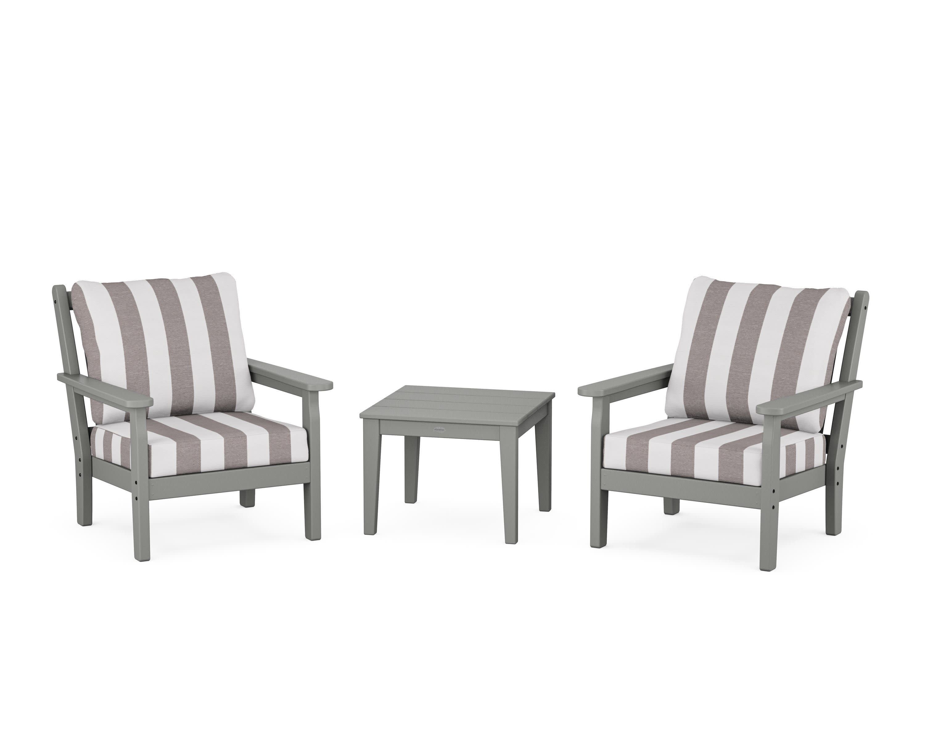 Chippendale 3-Piece Deep Seating Set in Slate Grey / Cabana Stripe Grey Mist