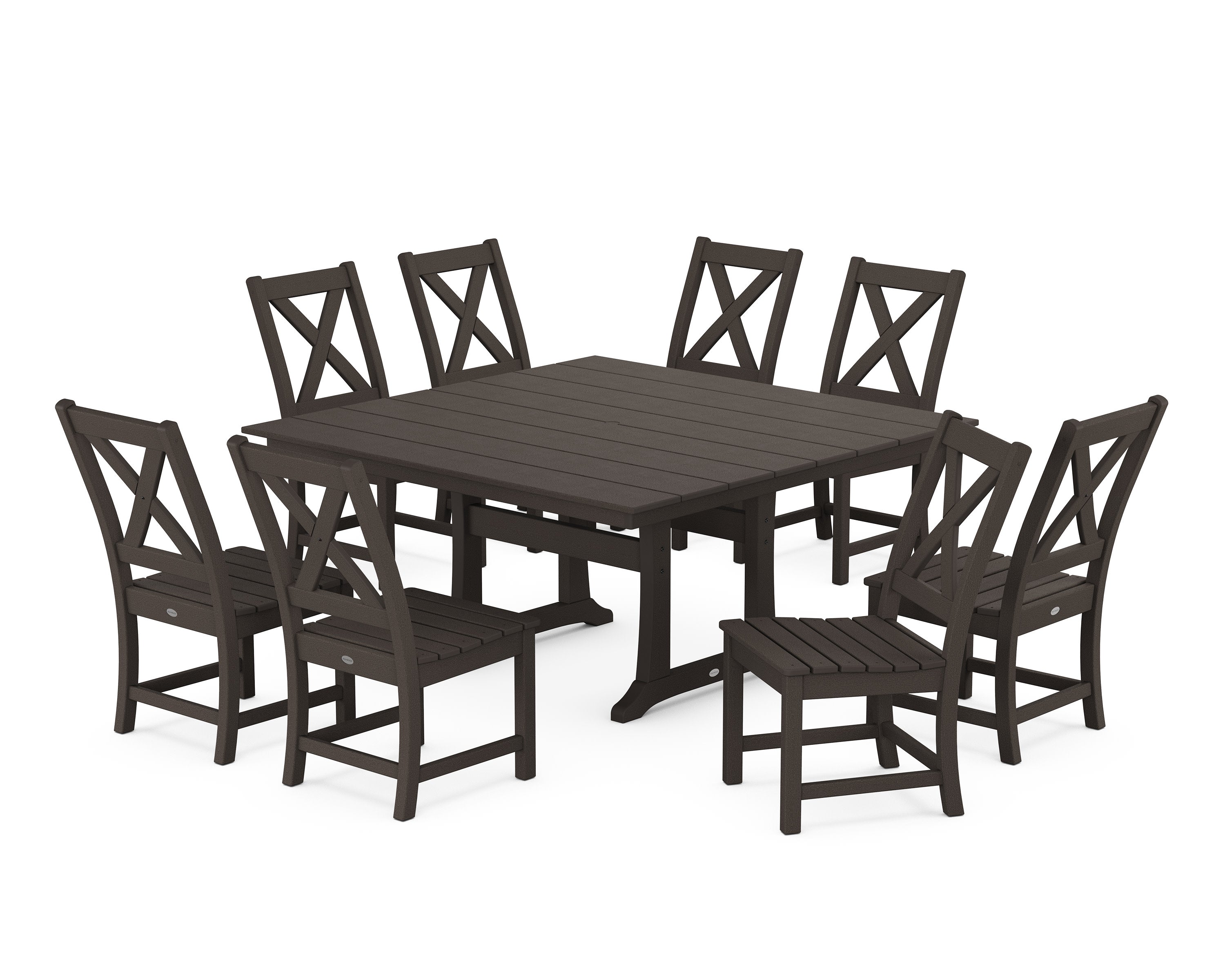 Braxton Side Chair 9-Piece Farmhouse Dining Set in Vintage Coffee