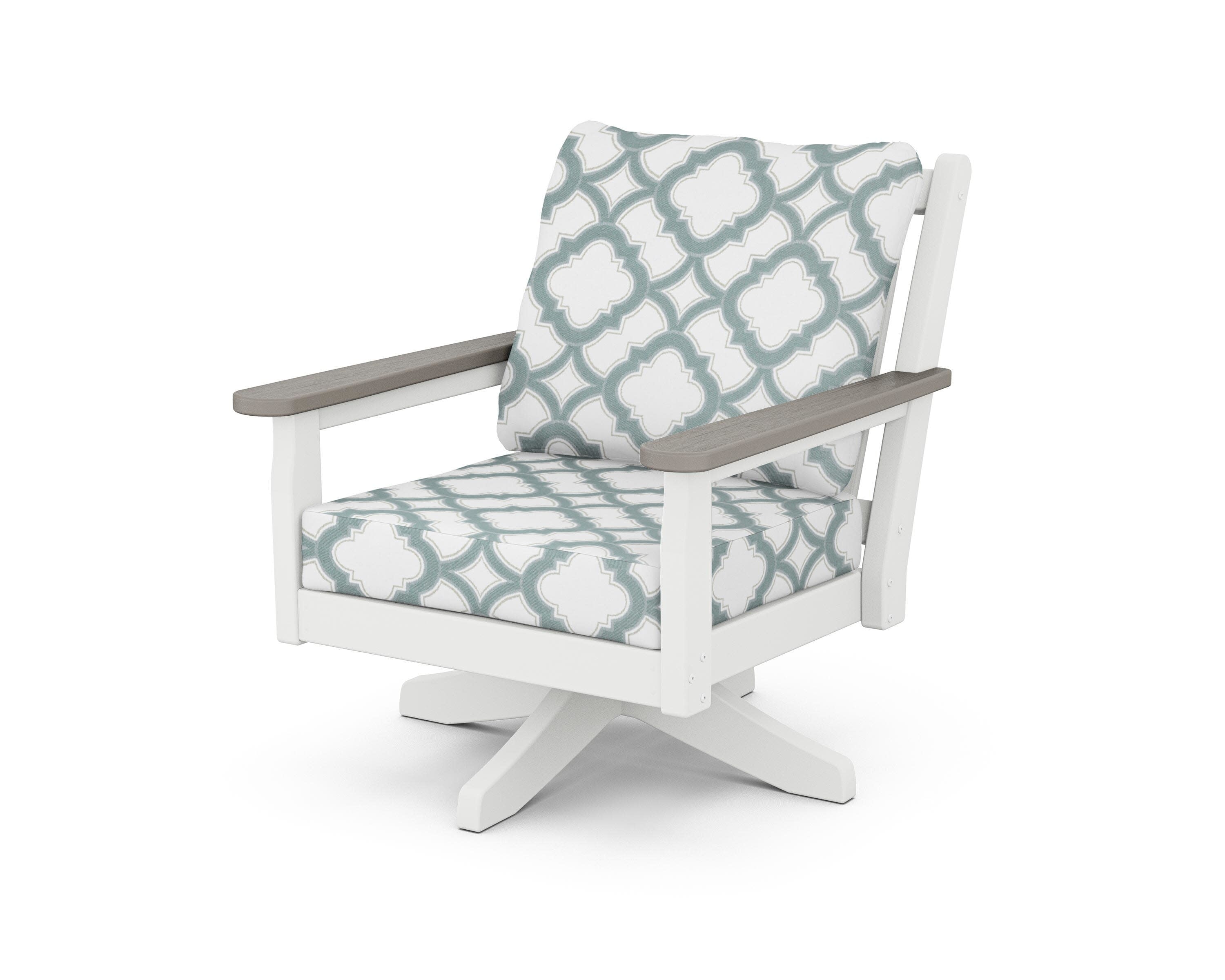 Chippendale Deep Seating Swivel Chair in White / Driftwood / Trellis Glacier Spa