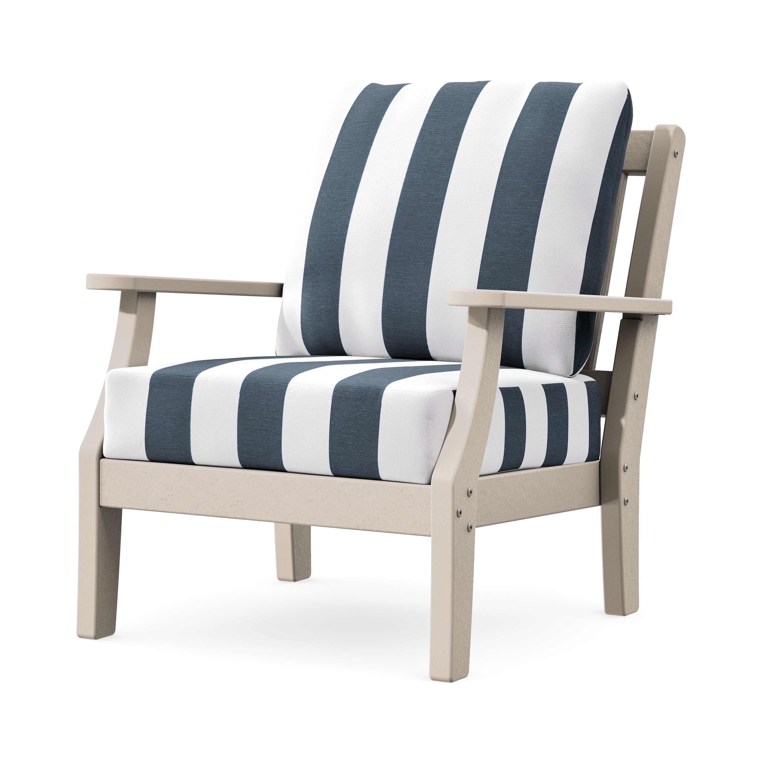 Chinoiserie Deep Seating Chair in Sand / Cabana Stripe Marine Indigo