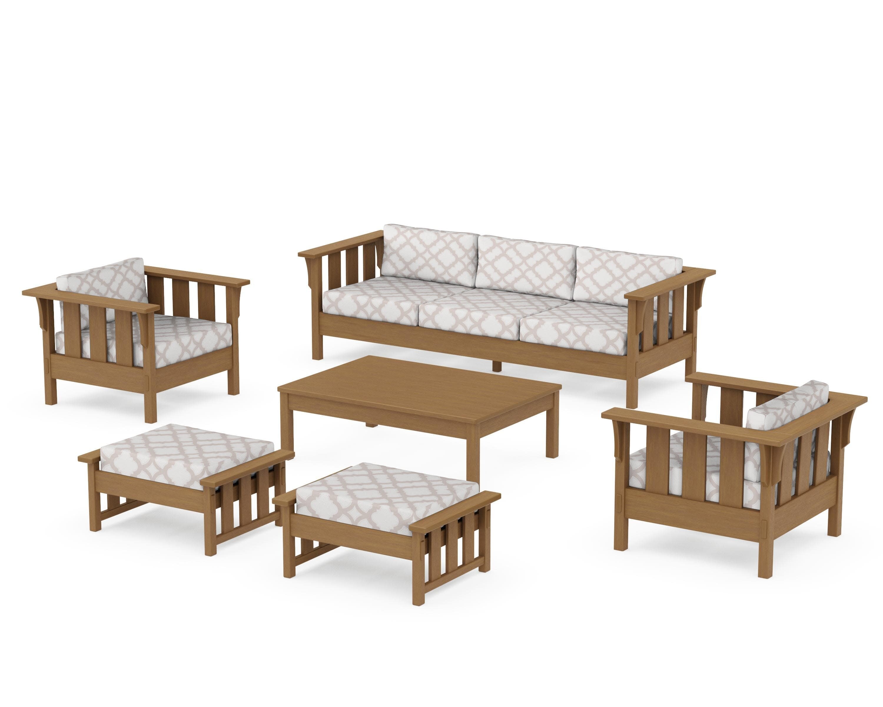Acadia 6-Piece Lounge Sofa Set in Natural / Trellis Dune Burlap
