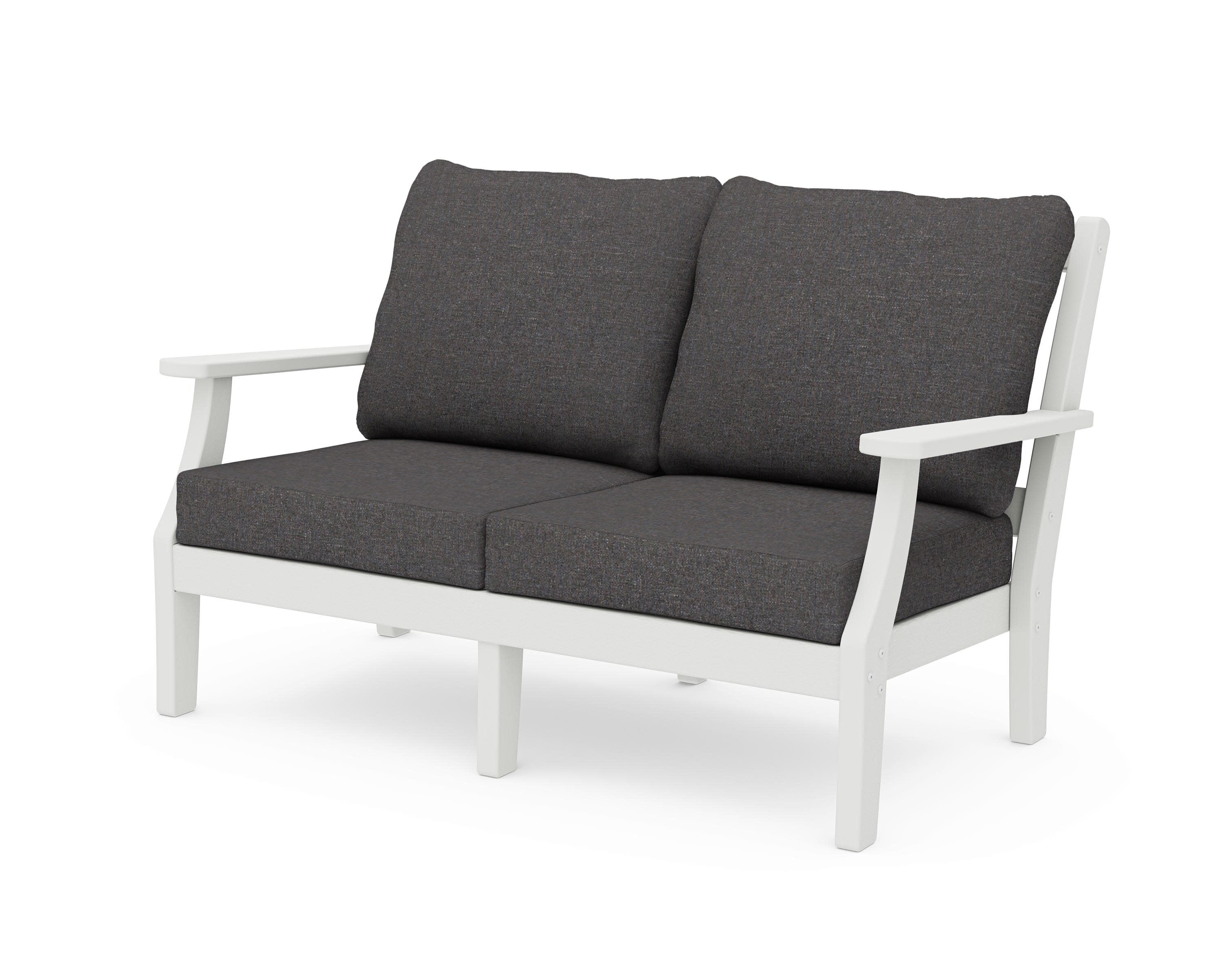 Chinoiserie Deep Seating Loveseat in Vintage White / Ash Charcoal