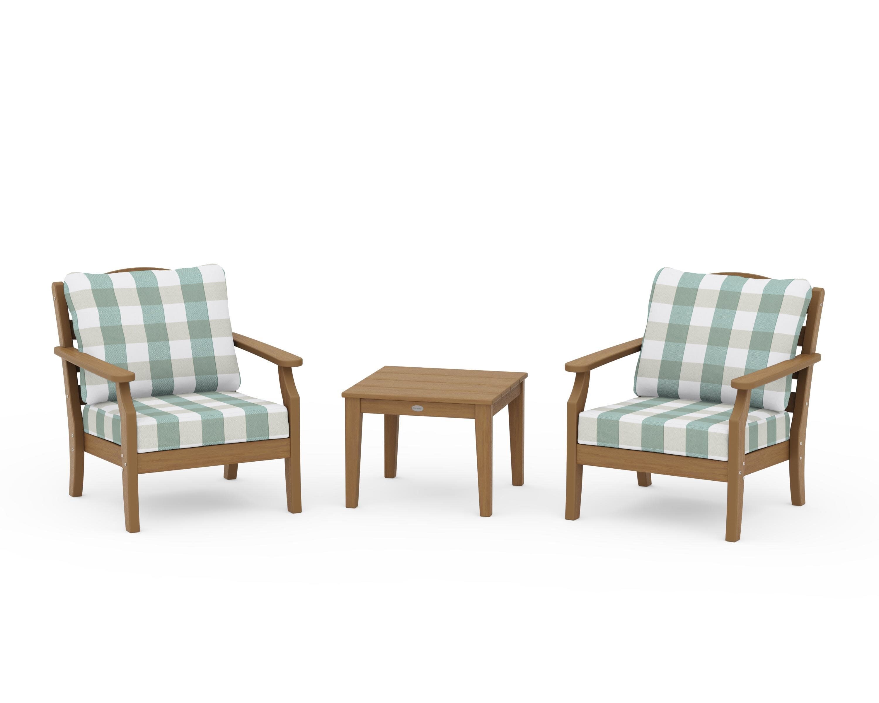 Savannah 3-Piece Deep Seating Set in Natural / Buffalo Plaid Glacier Spa