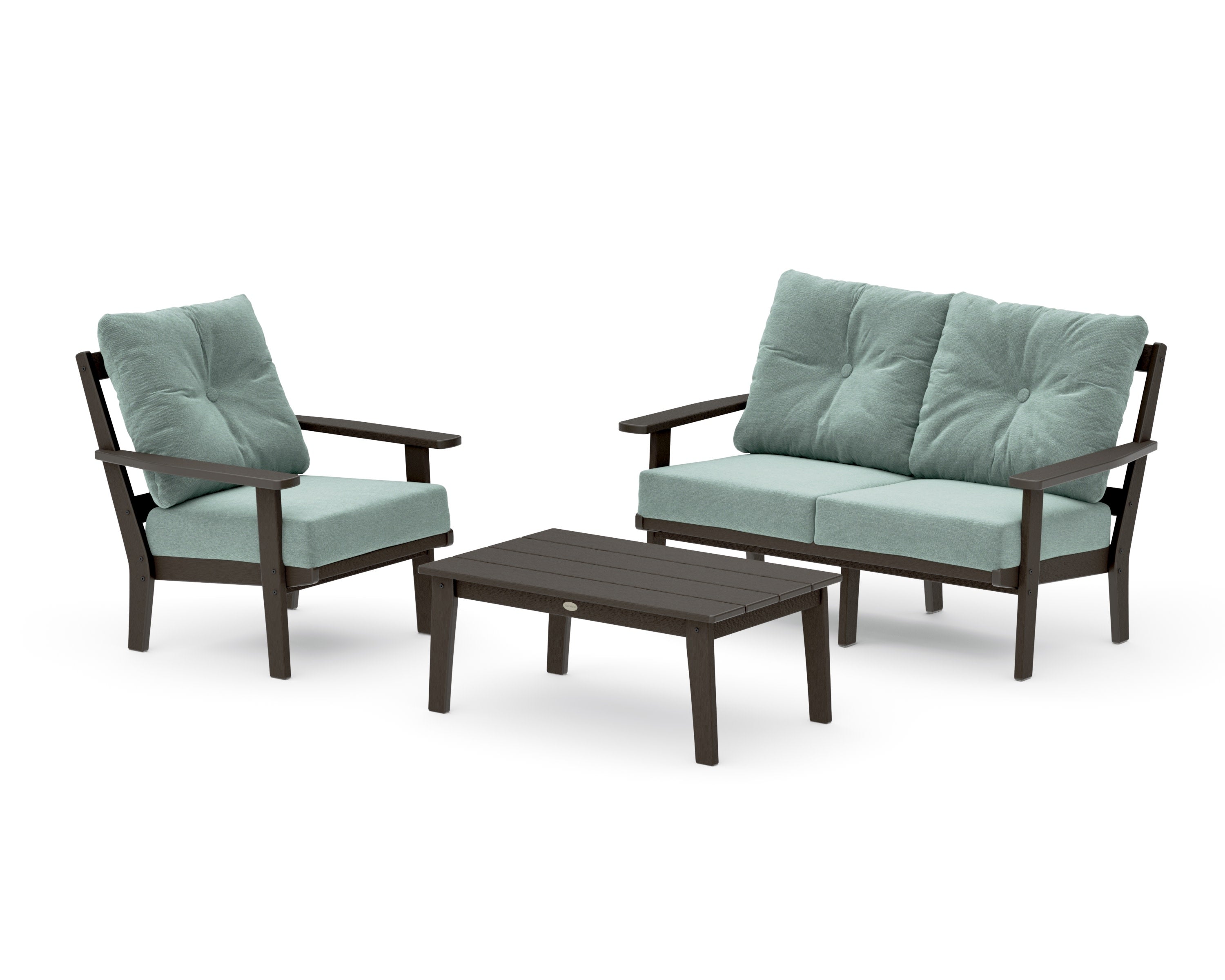 Oxford 3-Piece Deep Seating Set with Loveseat in Vintage Coffee / Glacier Spa