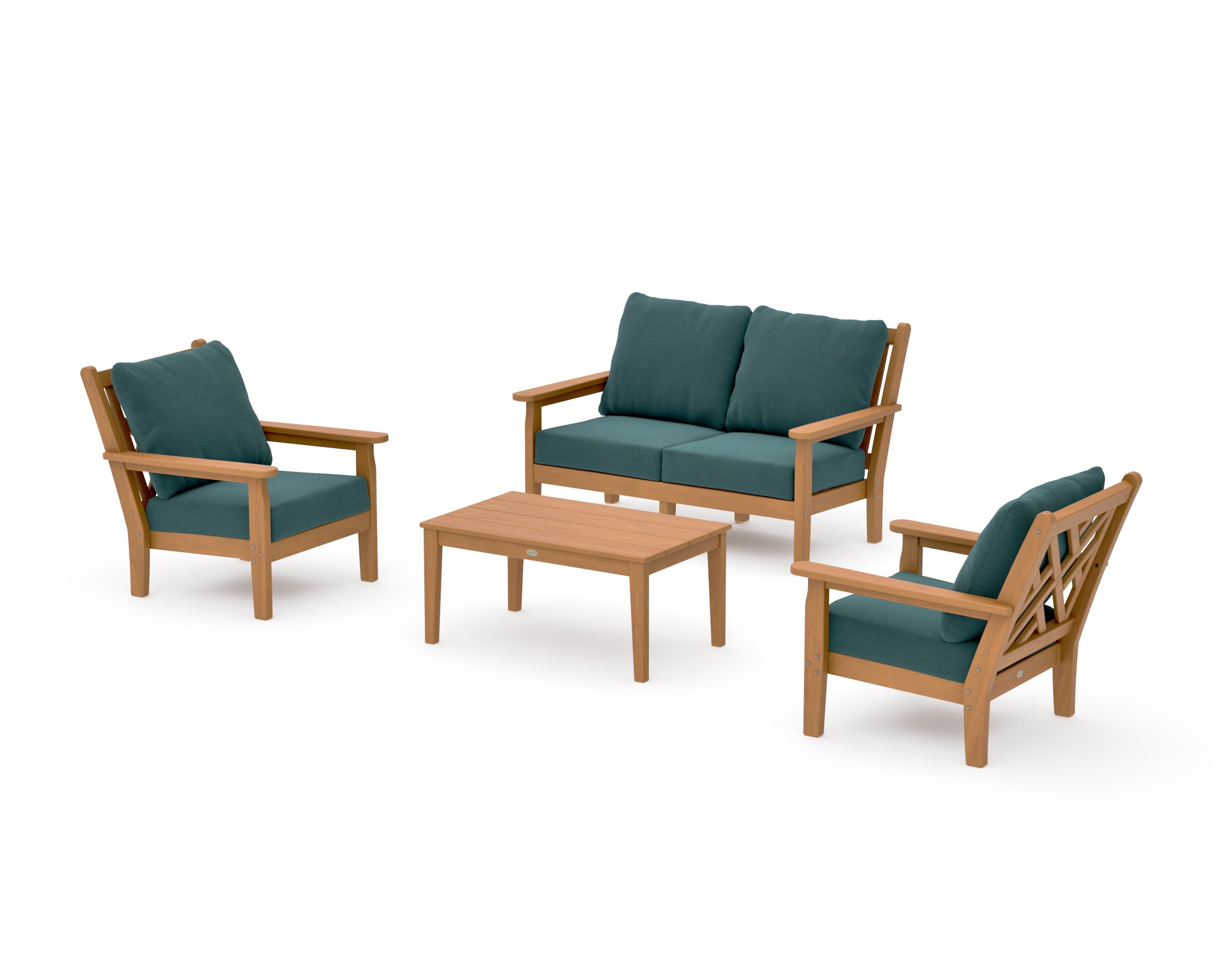 Chippendale 4-Piece Deep Seating Set with Loveseat in Natural / Ocean Teal