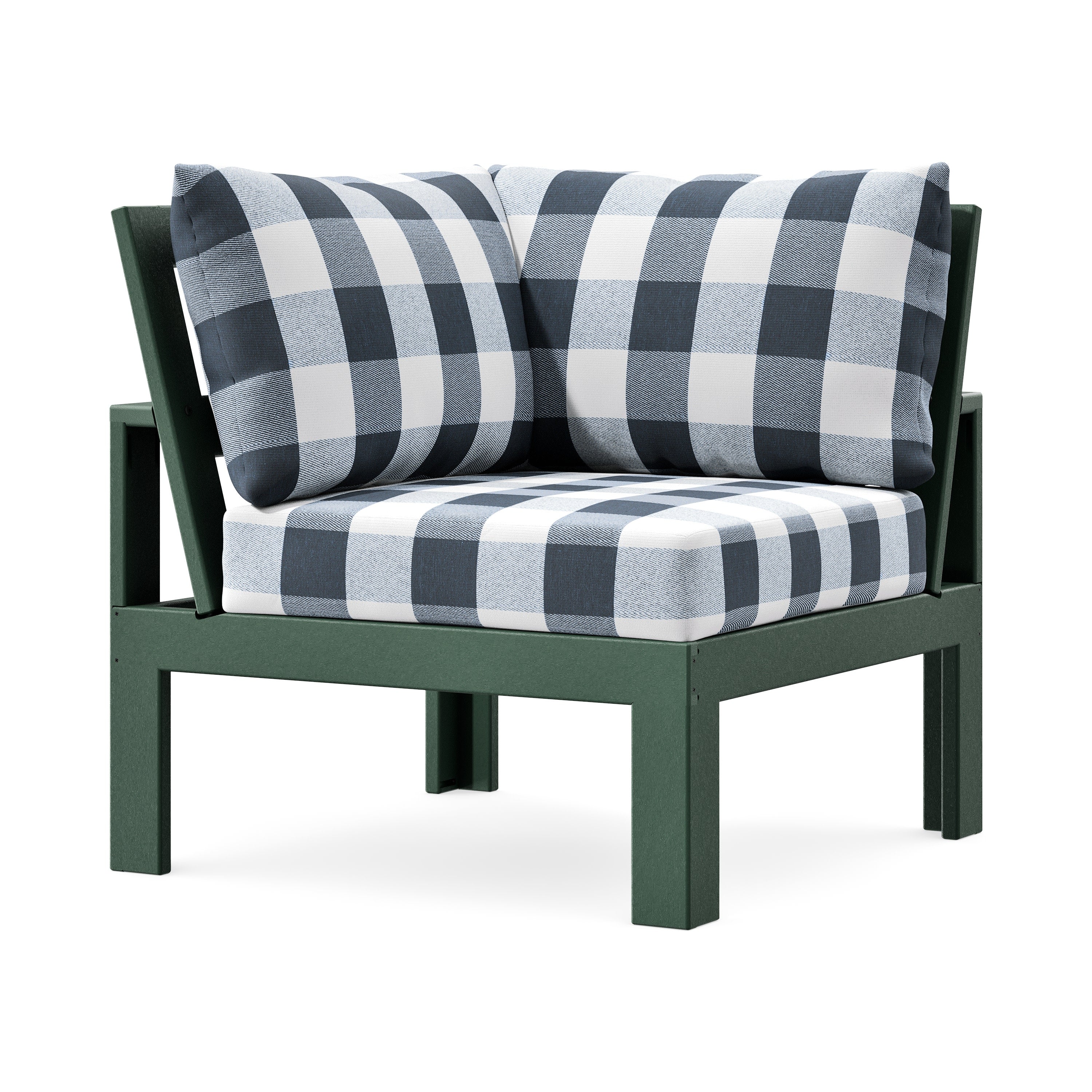 Modular Corner Chair in Green / Buffalo Plaid Marine Indigo