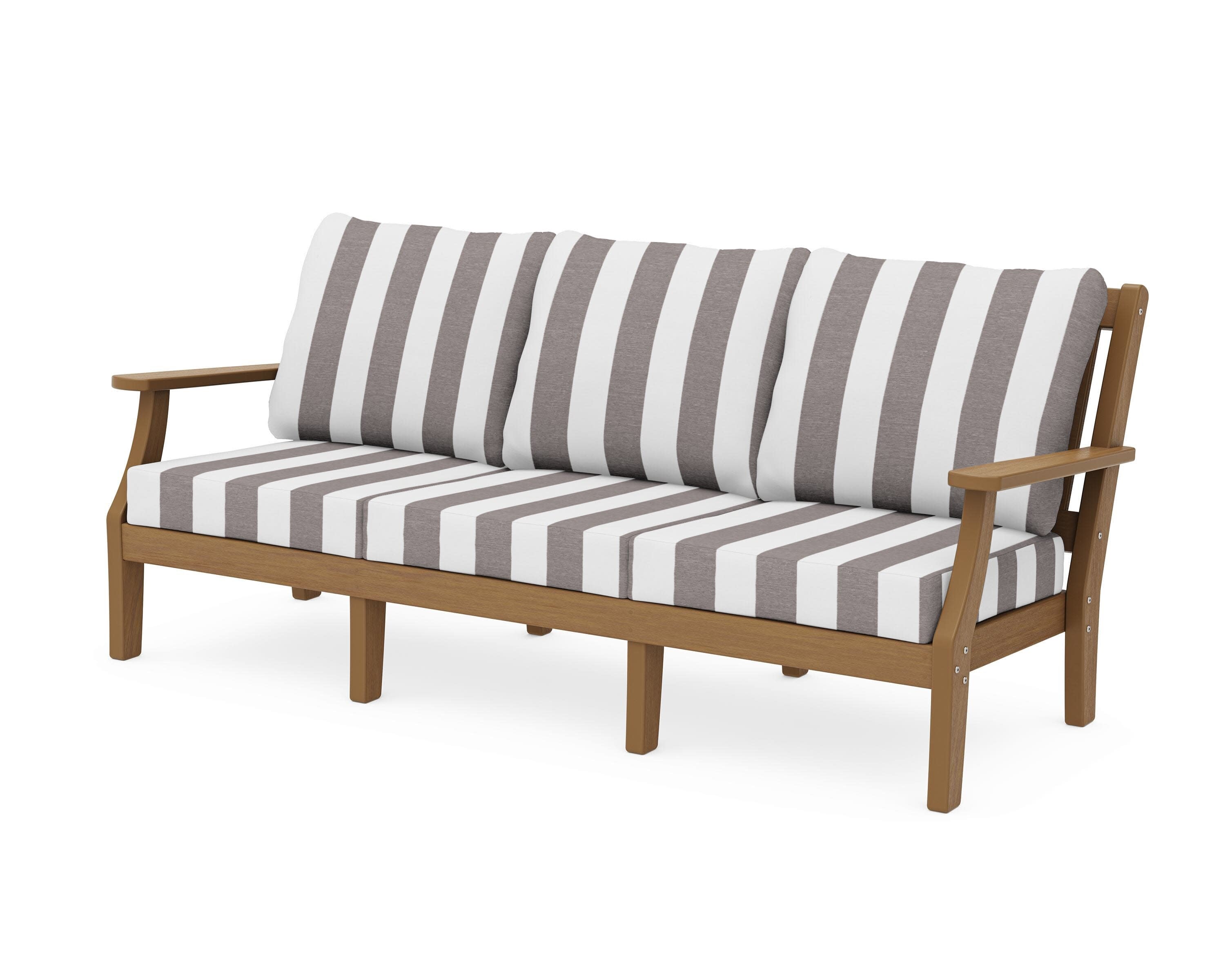 Chinoiserie Deep Seating Sofa in Natural / Cabana Stripe Grey Mist