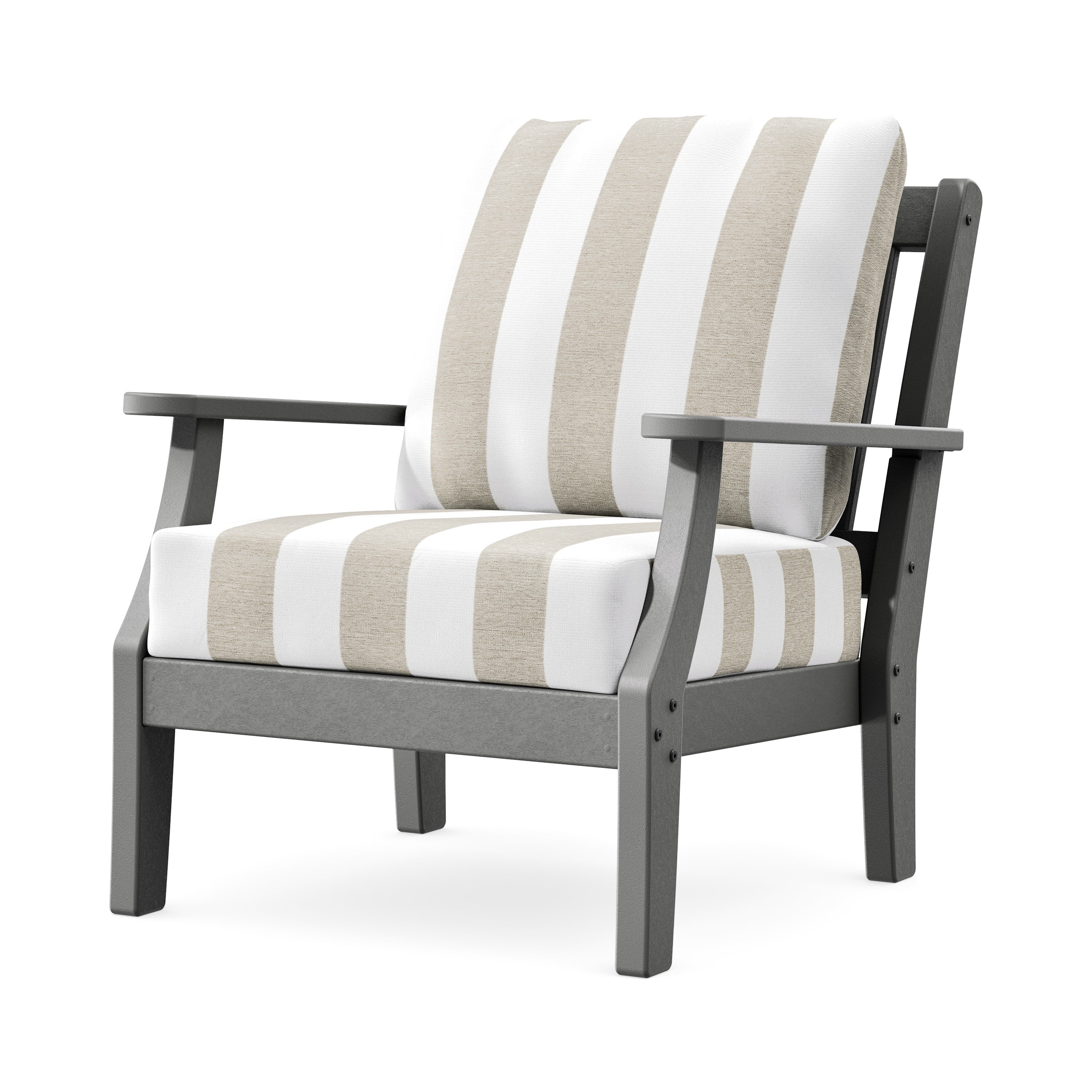 Chinoiserie Deep Seating Chair in Slate Grey / Cabana Stripe Dune Burlap