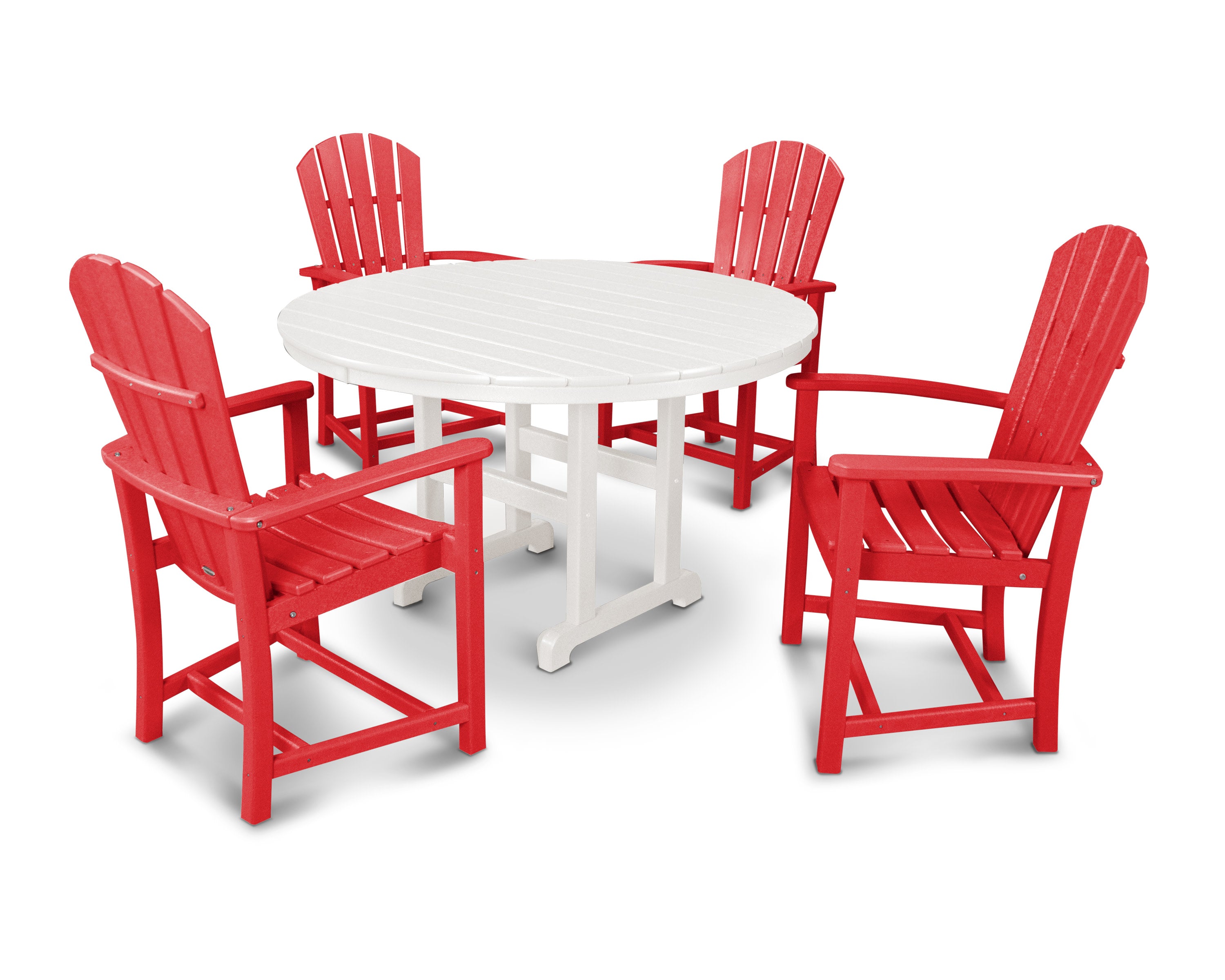 Palm Coast 5-Piece Round Farmhouse Dining Set in Sunset Red / White