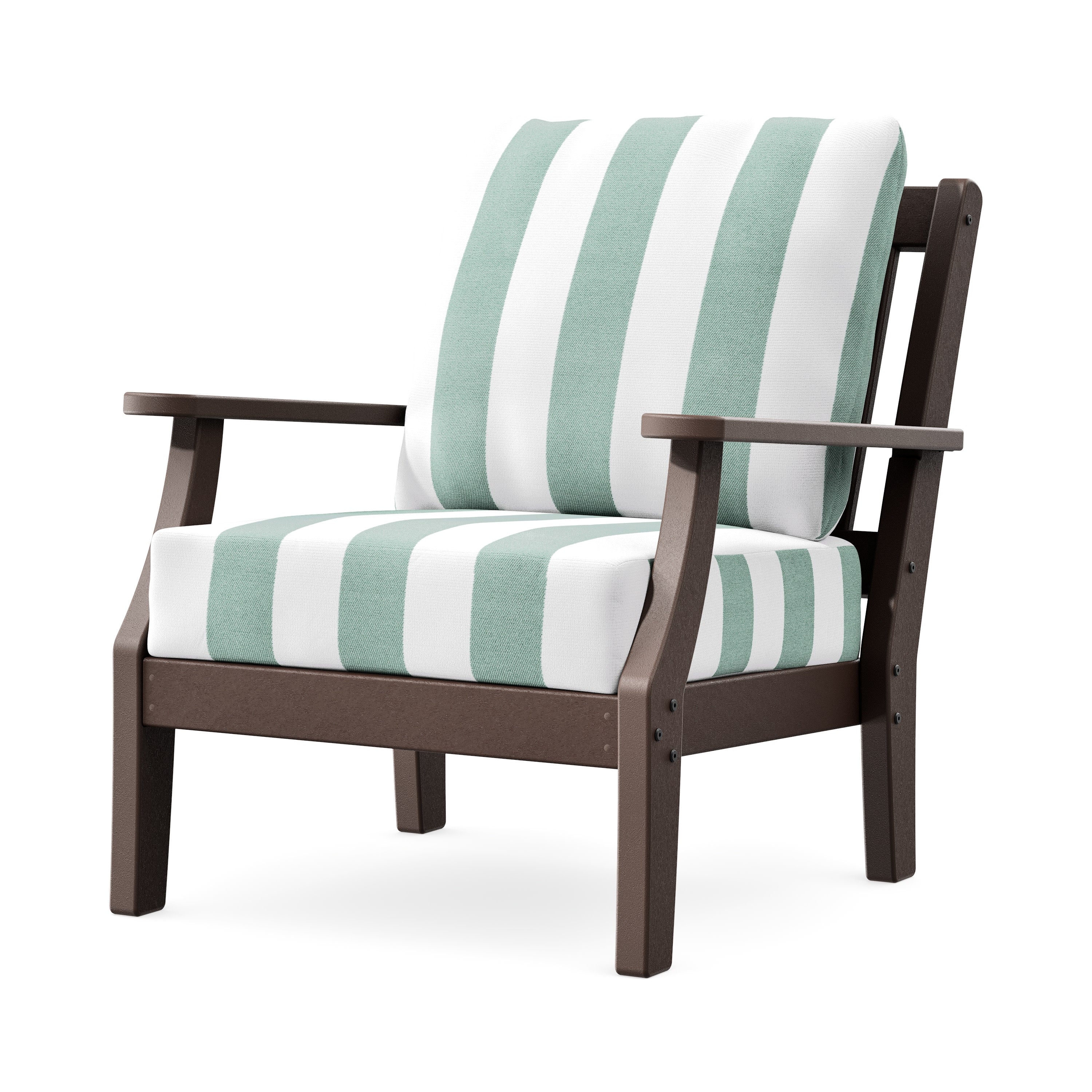 Chinoiserie Deep Seating Chair in Mahogany / Cabana Stripe Glacier Spa