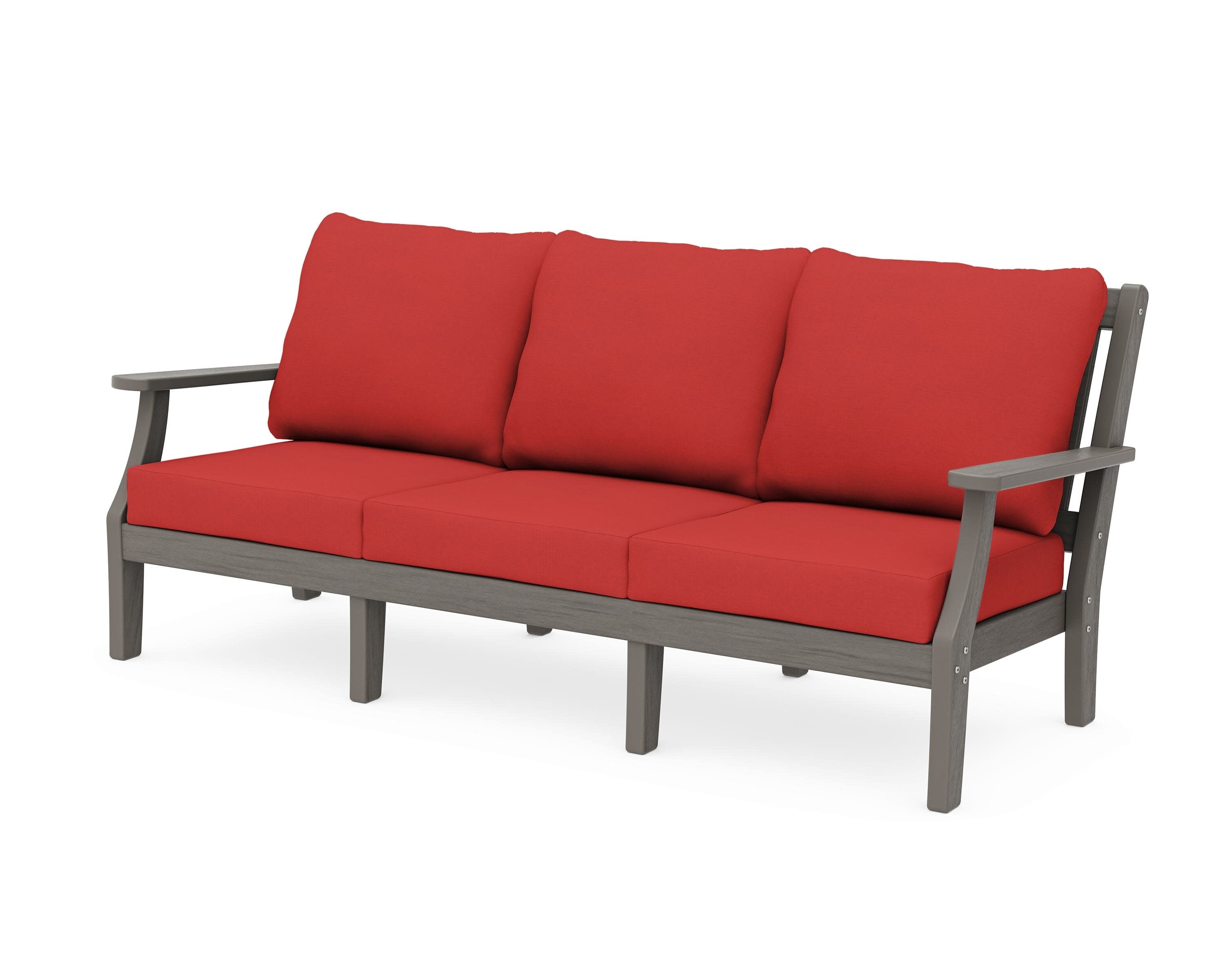 Chinoiserie Deep Seating Sofa in Driftwood / Crimson Linen