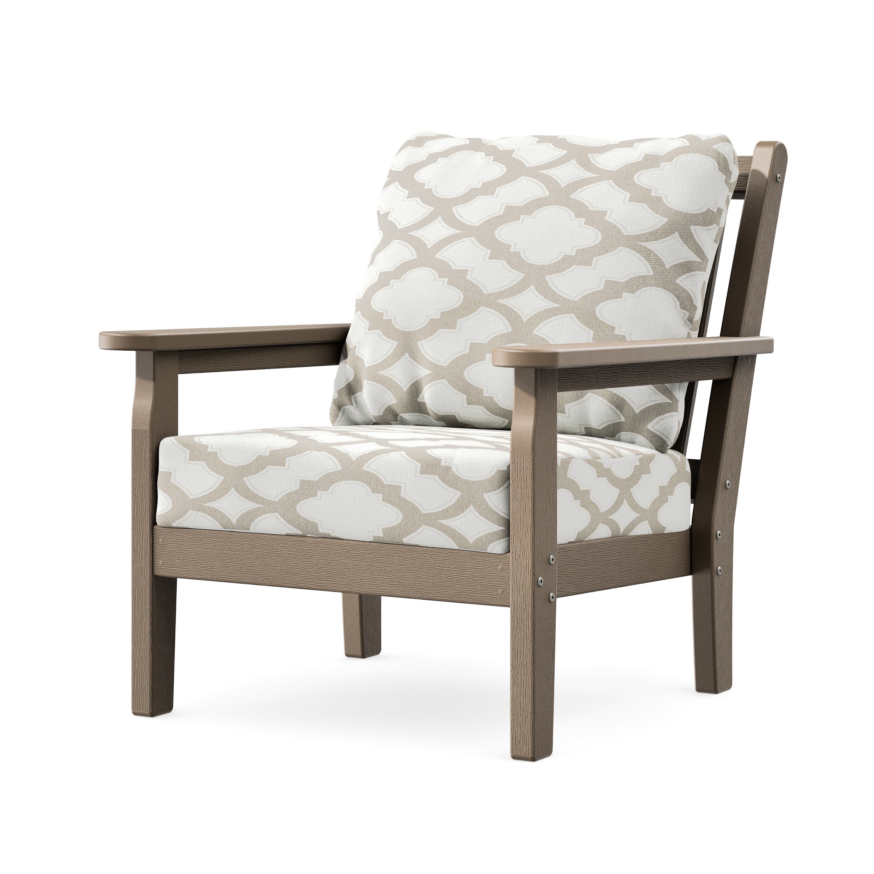 Chippendale Deep Seating Chair in Vintage Sahara / Trellis Dune Burlap